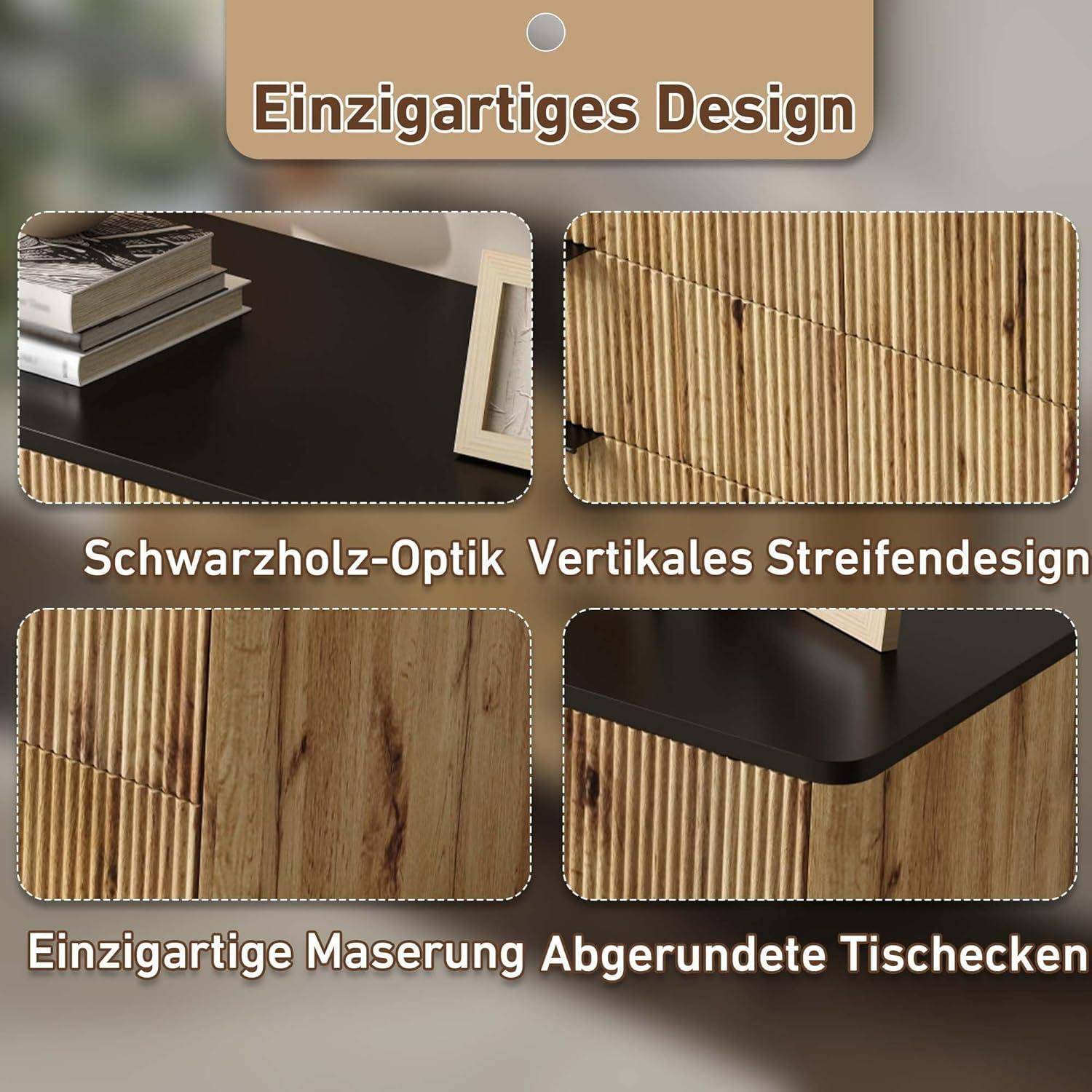 Sideboard mit 8 Türen Schwarz + Holzfarbe 120x39,5x80cm