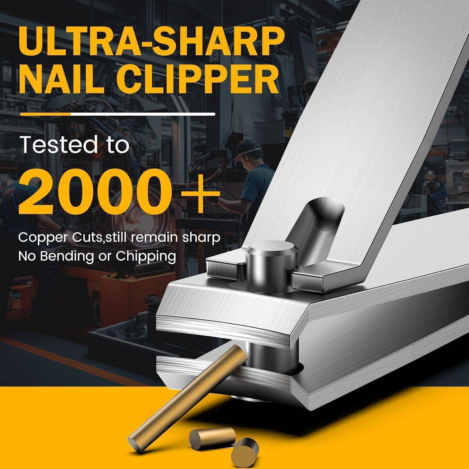 Werbebild einer Nagelschere aus Edelstahl mit der Bezeichnung „ULTRA-SHARP NAIL CLIPPER