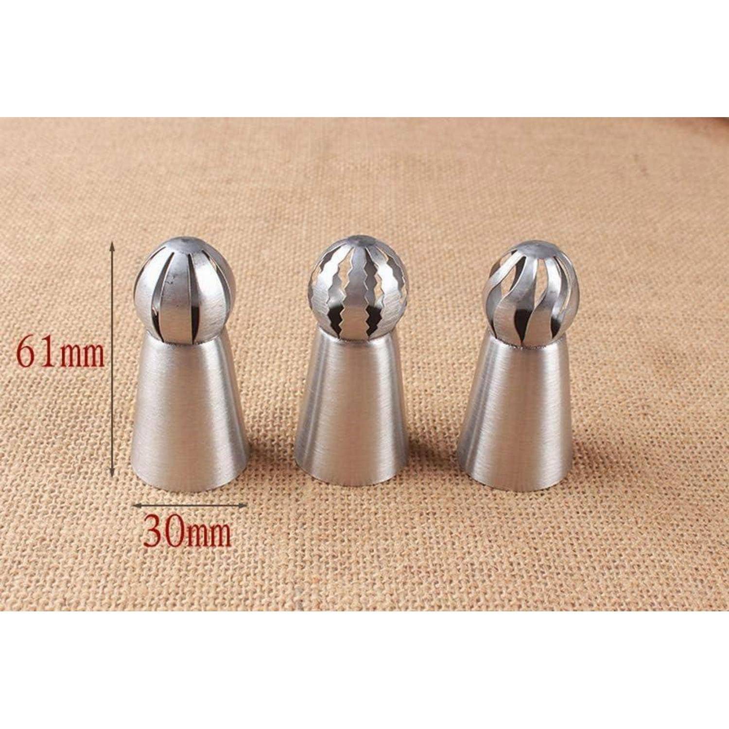Drei Metalldüsen mit unterschiedlichen Schlitzmustern an der Spitze, gezeigt auf Sackleinen mit Größenangaben 61 mm hoch und 30 mm breit.