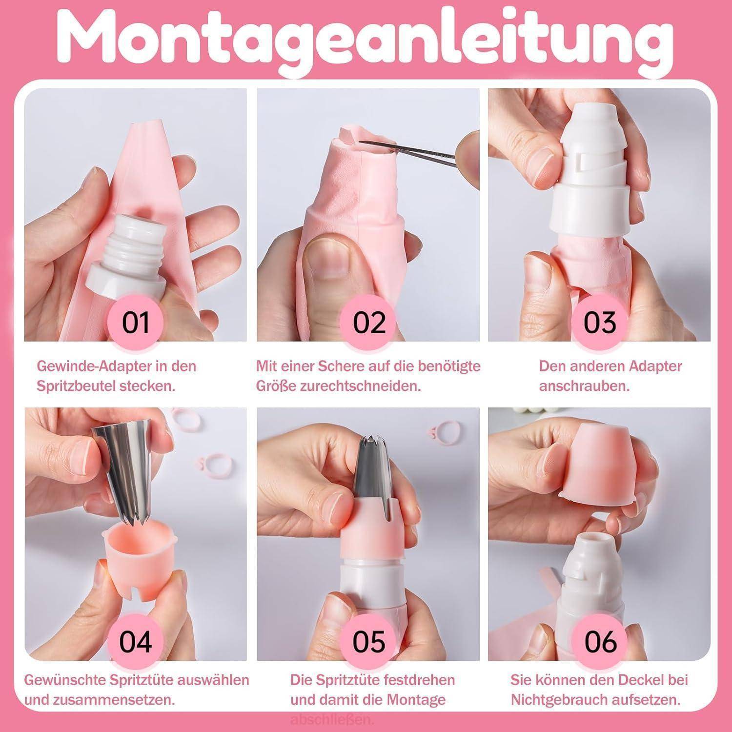 Spritzbeutel Set 30-teilig Edelstahl Tüllen Silikon wiederverwendbar Pink