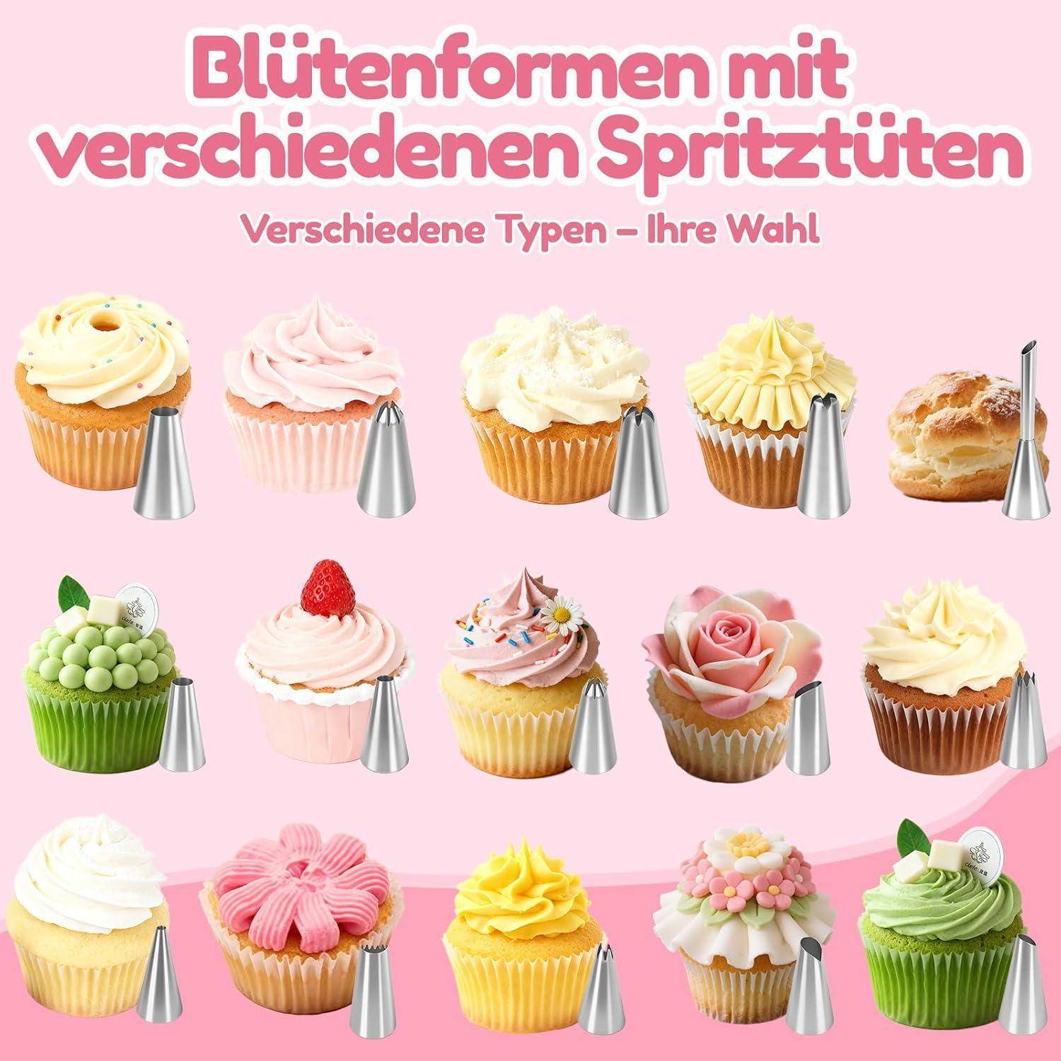 Spritzbeutel Set 30-teilig Edelstahl Tüllen Silikon wiederverwendbar Pink
