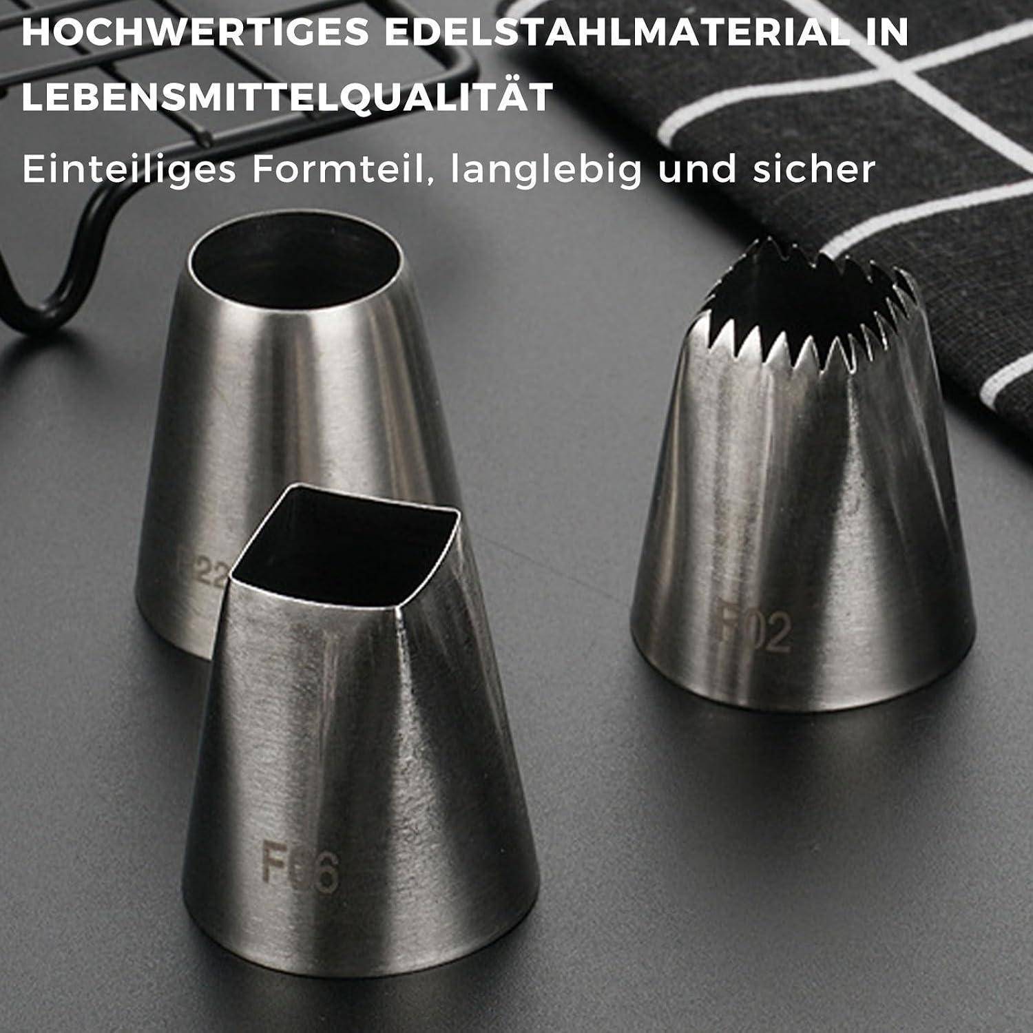 Spritztüllen Set 4 Stück Edelstahl Groß für Torten, Cupcakes, Churros