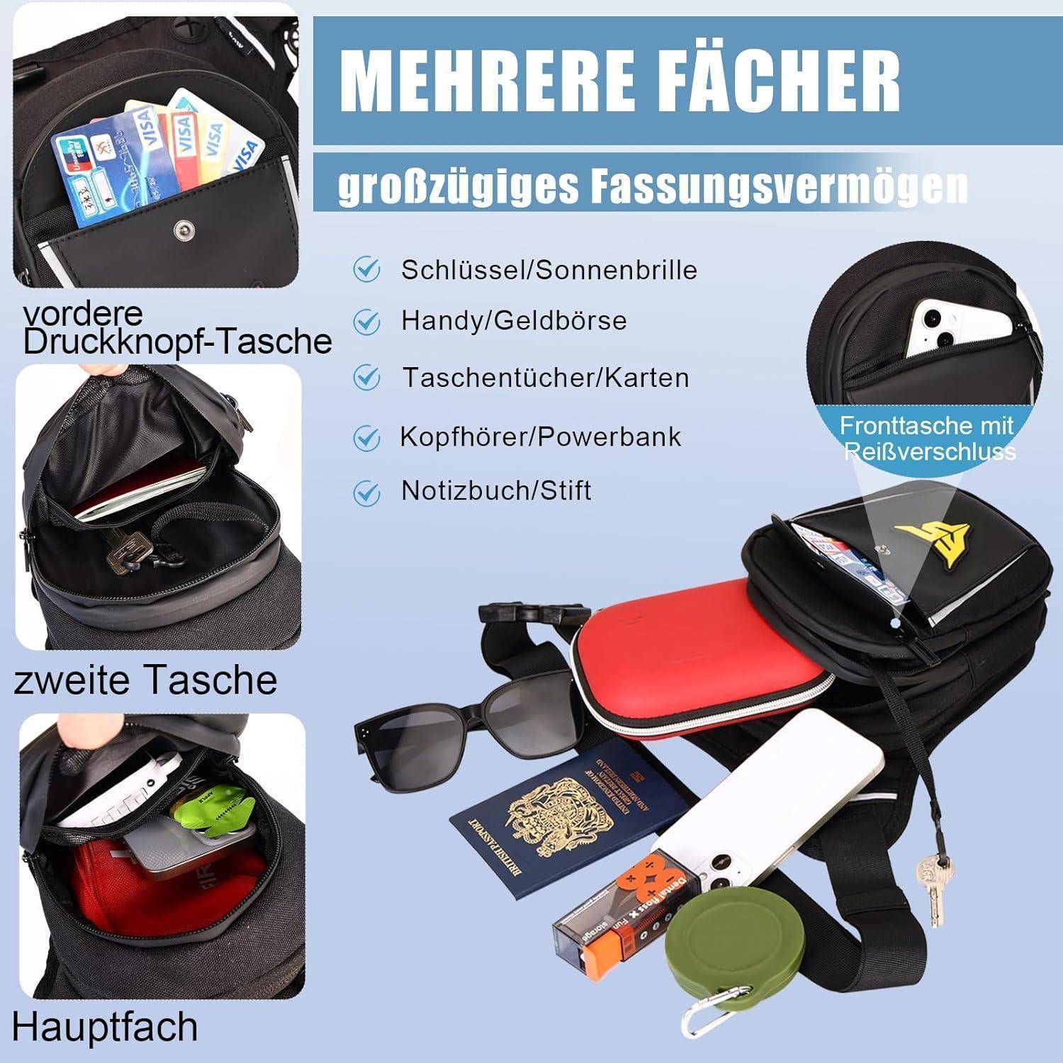 Eshow Beintasche Motorrad Herren Damen, erweiterbar, mit Flaschenhalter, Karabinern, Schwarz