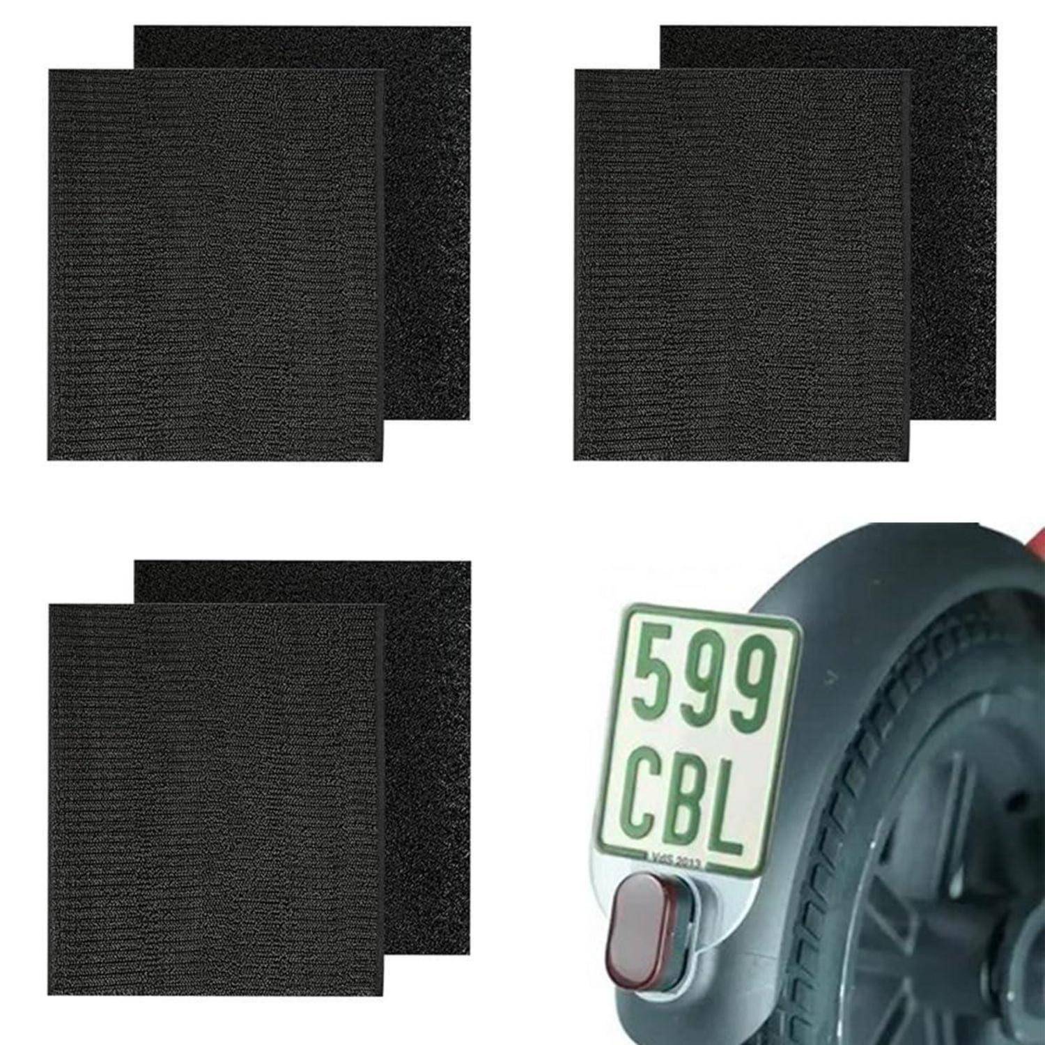 Schwarze rechteckige Netzmatten in drei Paaren dargestellt, plus ein kleines radseitig montiertes Nummernschild mit der Aufschrift „599 CBL