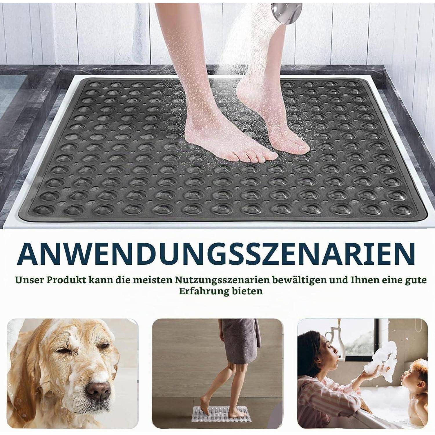 Duschmatte rutschfest 48x48cm PVC Schwarz mit Saugnäpfen