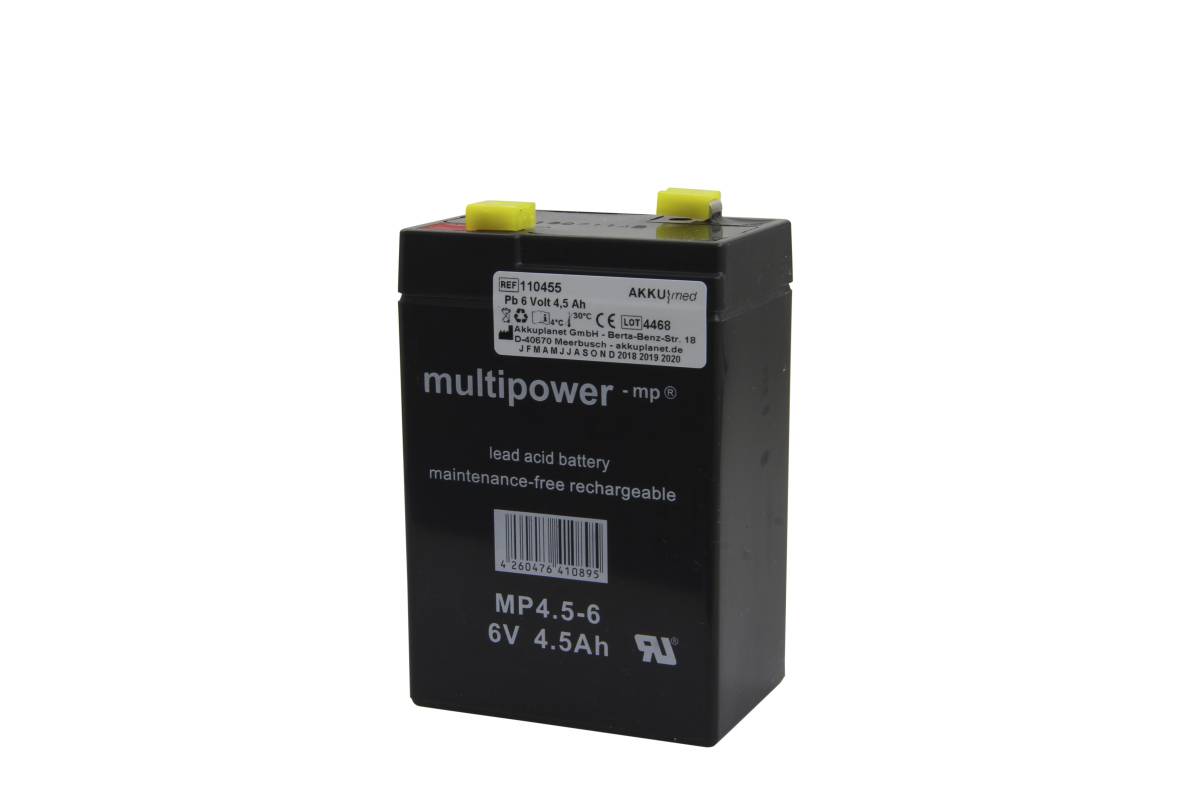 Schwarze wiederaufladbare Blei-Säure-Batterie mit der Aufschrift „multipower
