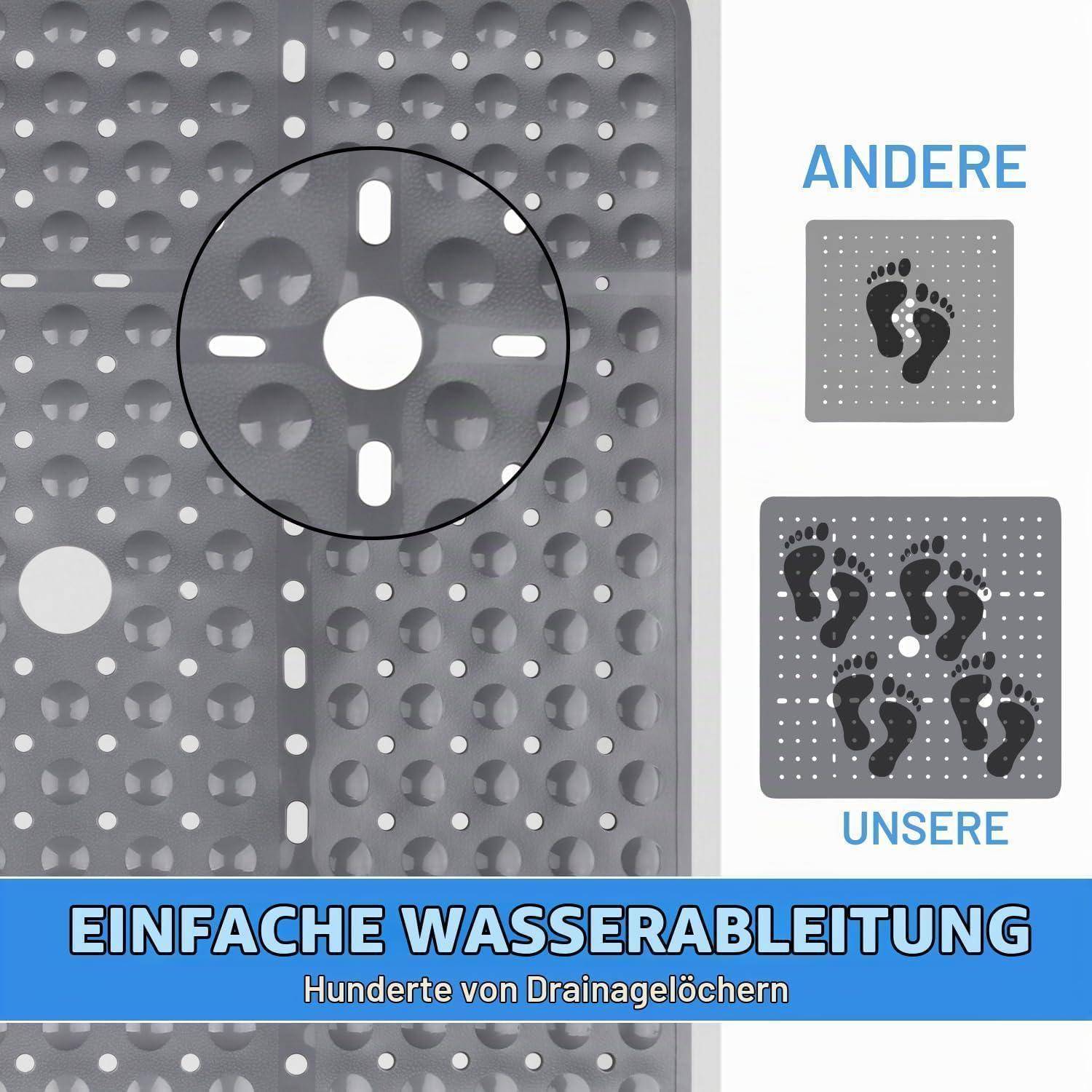 Duschmatte rutschfest 70x70cm PVC BPA-frei Klar Grau
