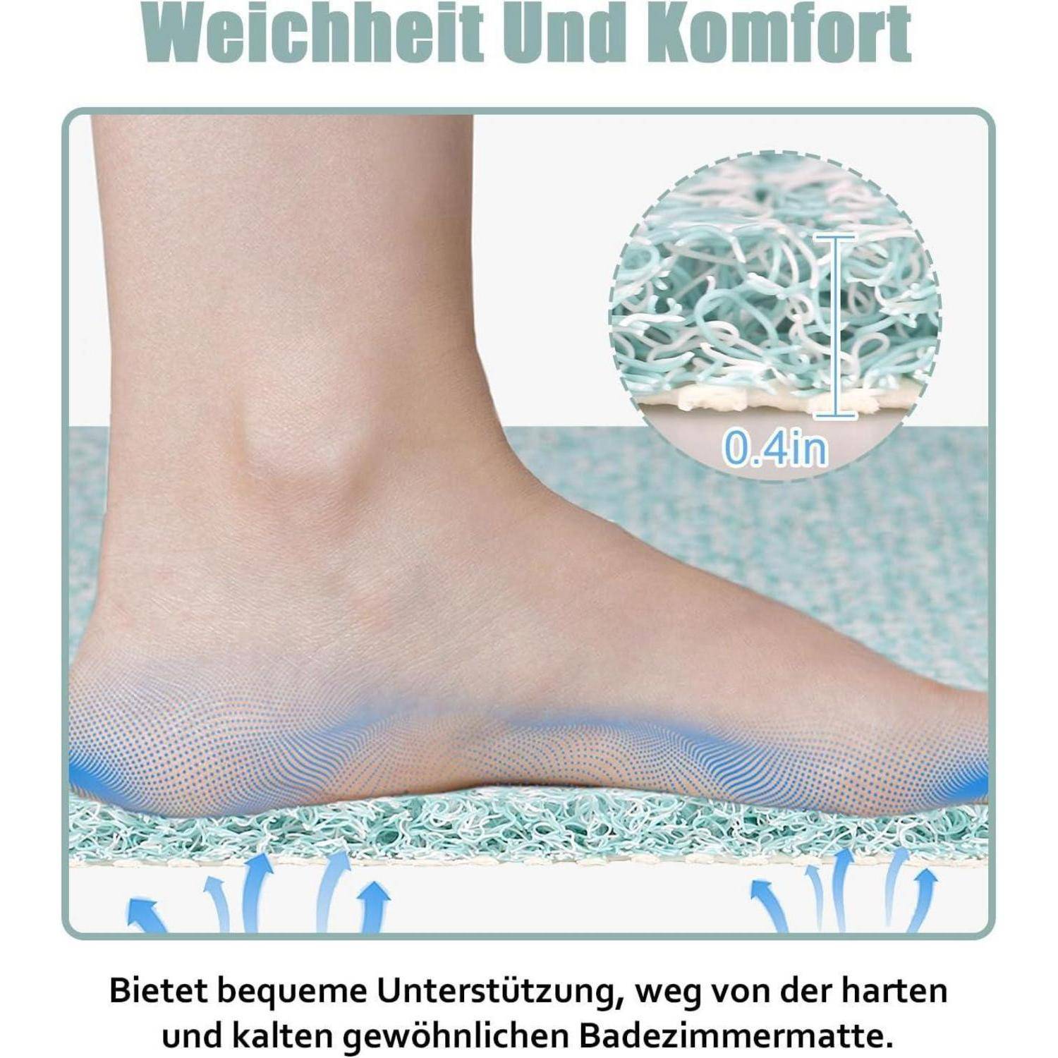 Fuß auf gepolsterter Innensohle, beschriftet mit „Weichheit Und Komfort
