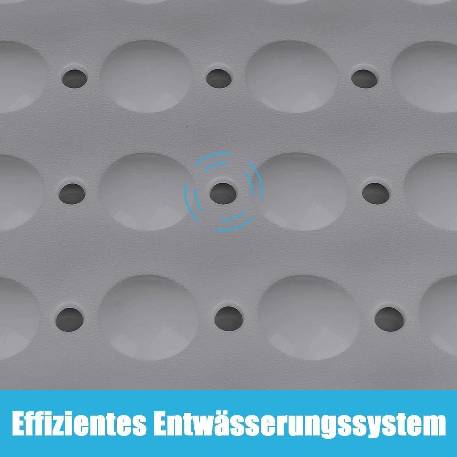 Grauer perforiertes Entwässerungspanel mit hervorgehobenem zentralem Loch und dem Text „Effizientes Entwässerungssystem