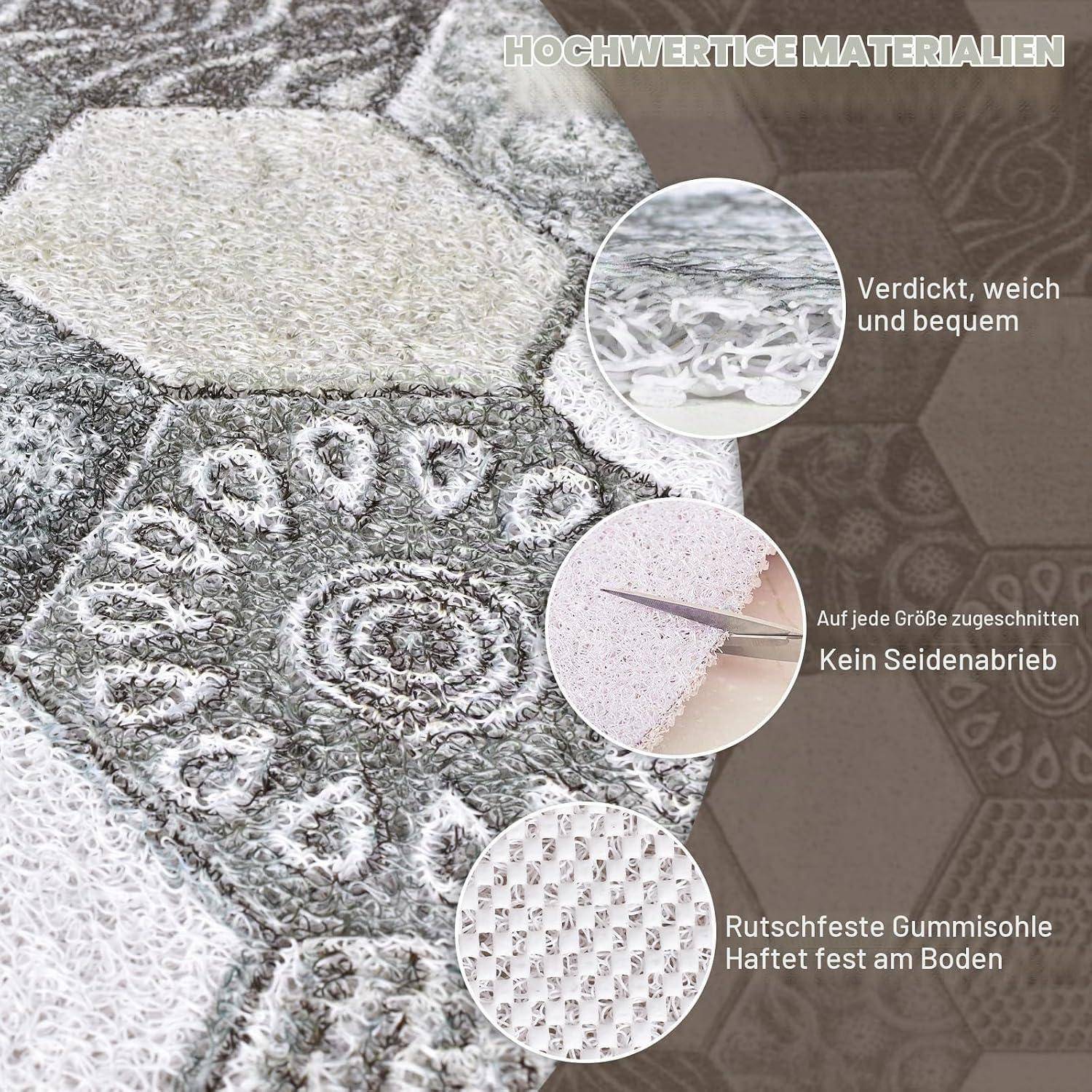 Textiletherme in Nahaufnahme mit deutschen Beschriftungen, die dicke, weiche Polsterung, maßgeschnittene Form und rutschfeste Gummisohle für sicheren Halt hervorheben.