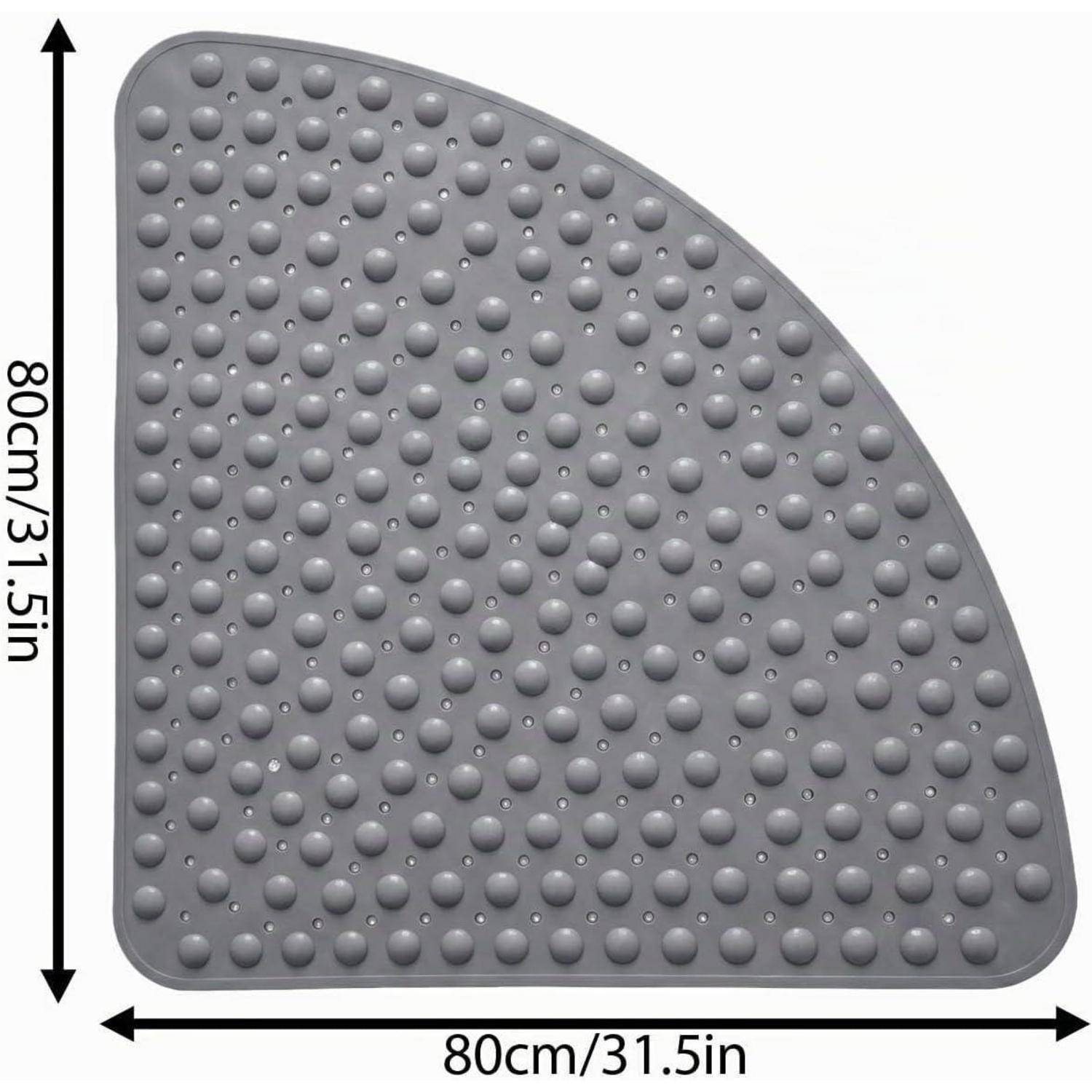 Graue Viertelkreis-Strukturmatte mit abgerundeten Ecken, dargestellt mit Abmessungen von 80 cm x 80 cm.