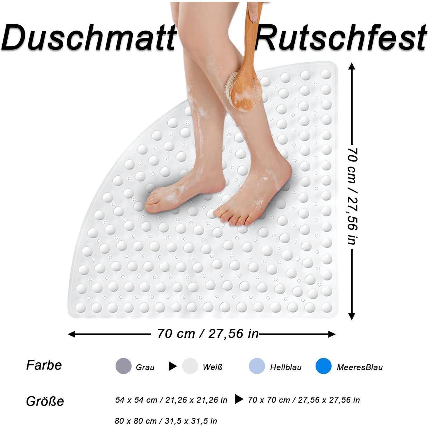 Rutschfeste Duschmatte-Abbildung mit Füßen, die auf einer strukturierten Matte stehen; gekennzeichnet mit 