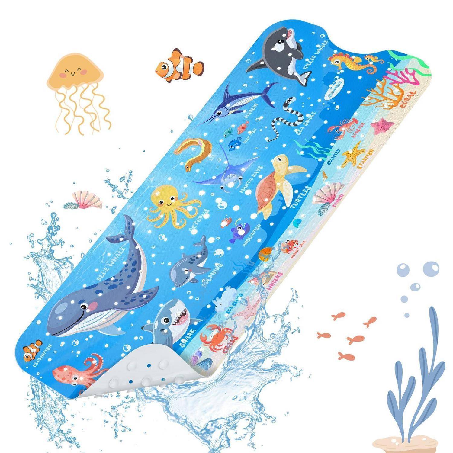 Bunte unterwasser-themed Handyhülle mit Walen, Haien, Kraken, Seepferdchen, Schildkröte, Quallen, Clownfischen, Korallen und Blasen, gezeigt mit Wasserspitzern.