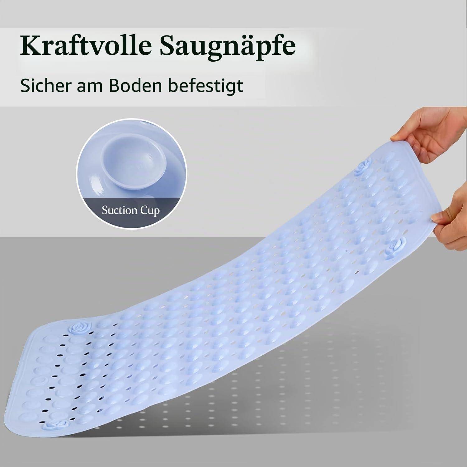 Duschmatte rutschfest 70x40cm PVC Blau mit Saugnäpfen und Ablauflöchern