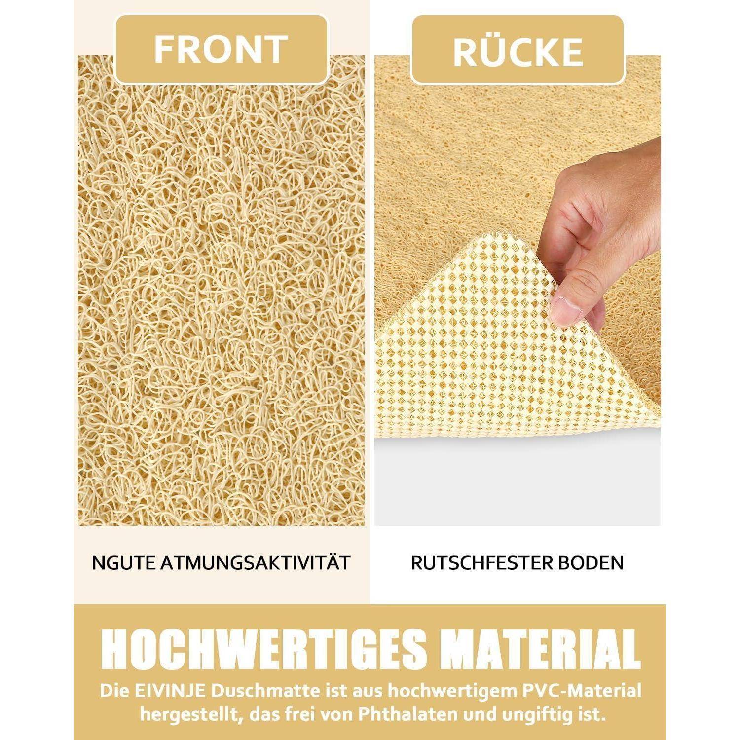 Duschmatte rutschfest 60x90cm Beige mit Ablauflöchern