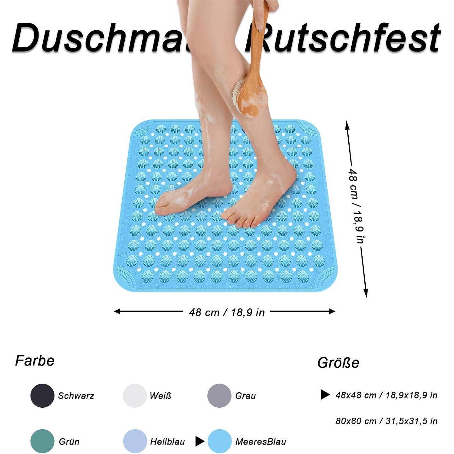 Duschmatte 48x48cm quadratisch mit Saugnapf Meeresblau