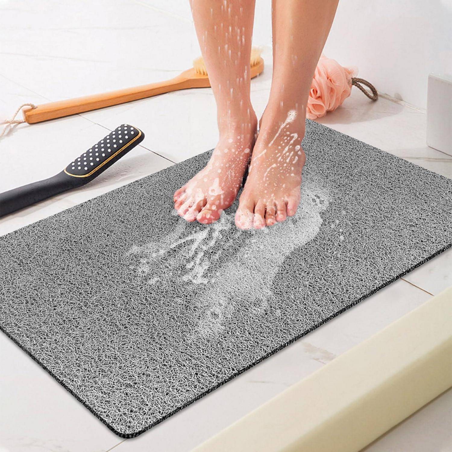 Duschmatte rutschfest 60x80 cm Grau PVC mit Ablauflöchern