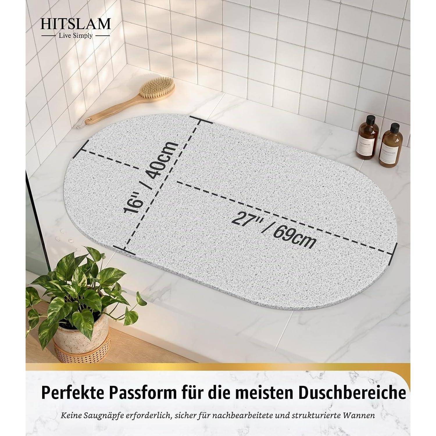 Duschmatte oval rutschfest 69x40cm Weiß PVC Anti-Schimmel