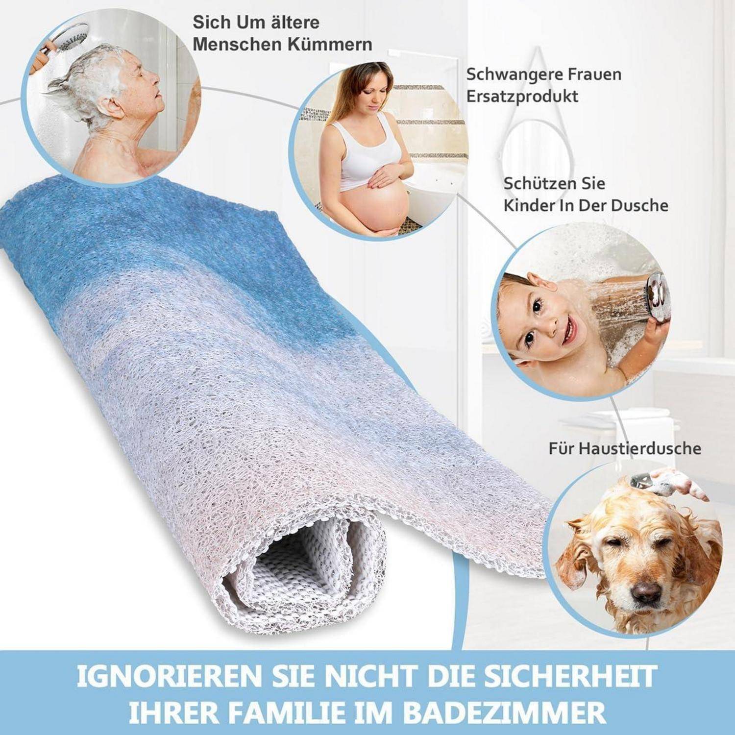 Duschmatte rutschfest 60x60cm | Badewannenmatte waschbar | Anti-Schimmel | PVC Luffa
