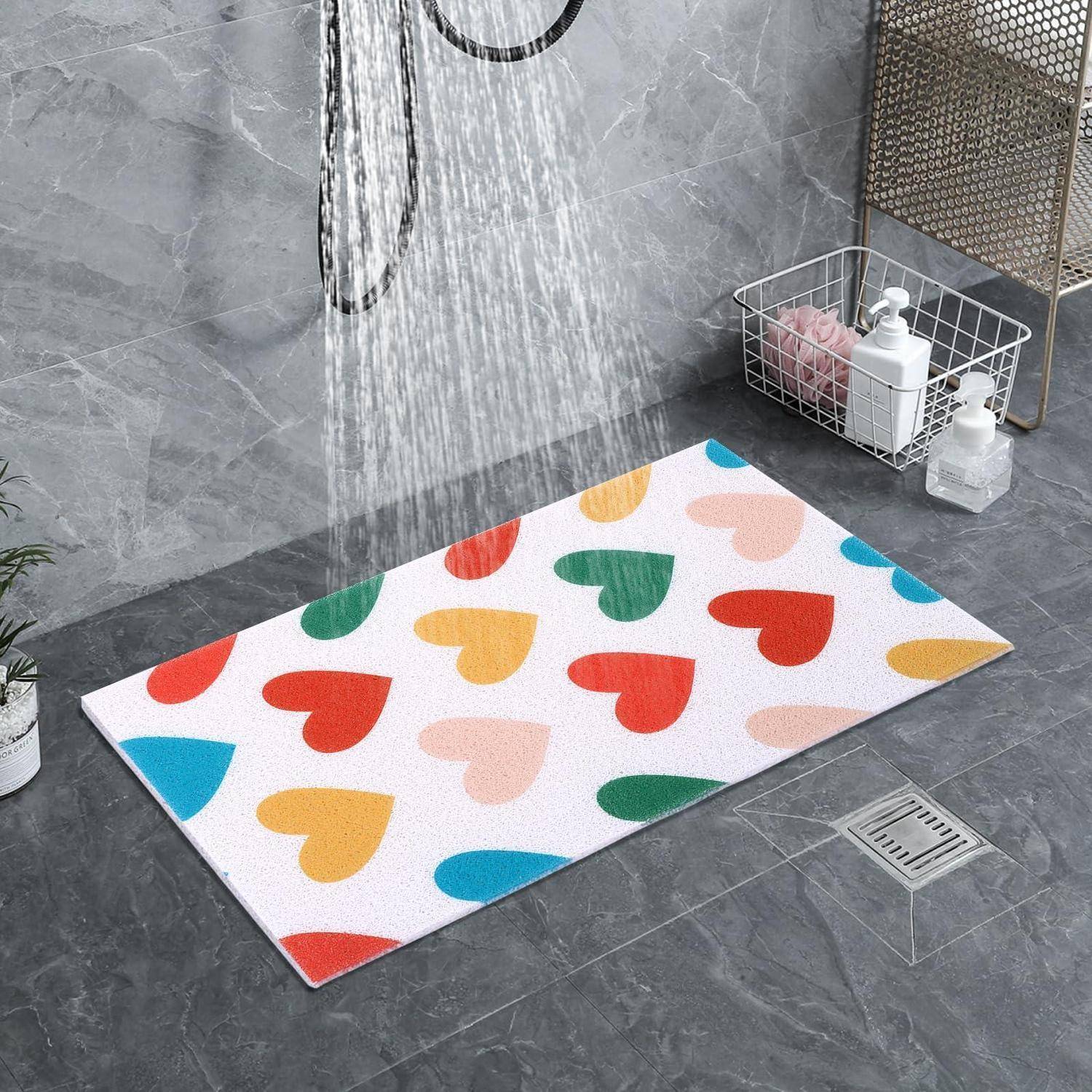 Duschmatte PVC rutschfest weiß 40x60cm Herzdesign