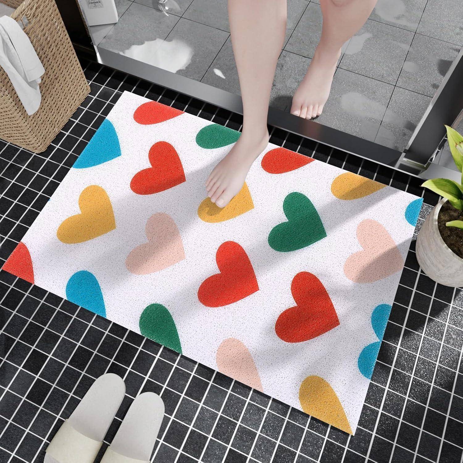 Duschmatte PVC rutschfest weiß 40x60cm Herzdesign