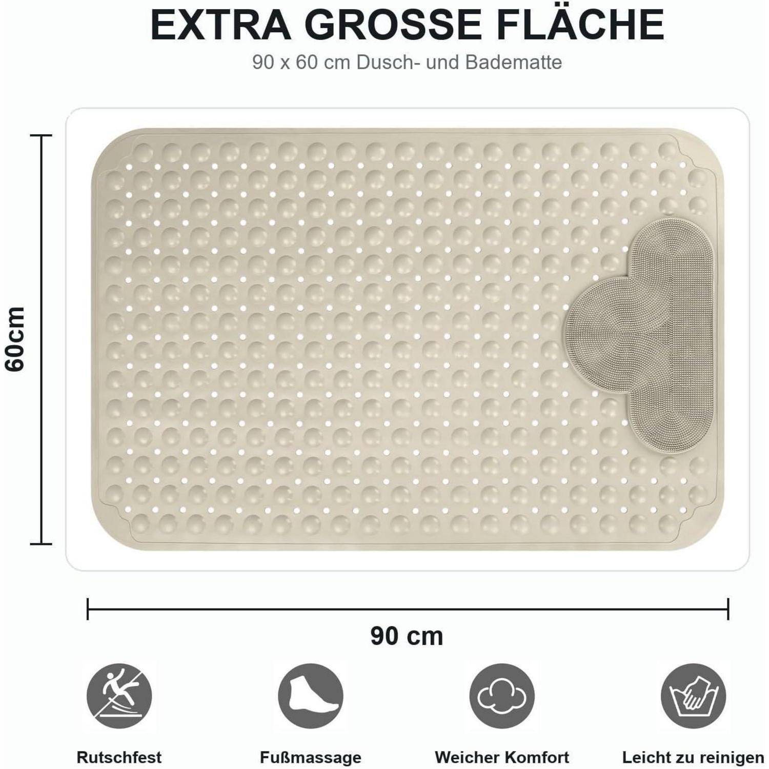 Duschmatte 60x90cm TPE Khaki rutschfest mit Saugnäpfen und Massagefunktion