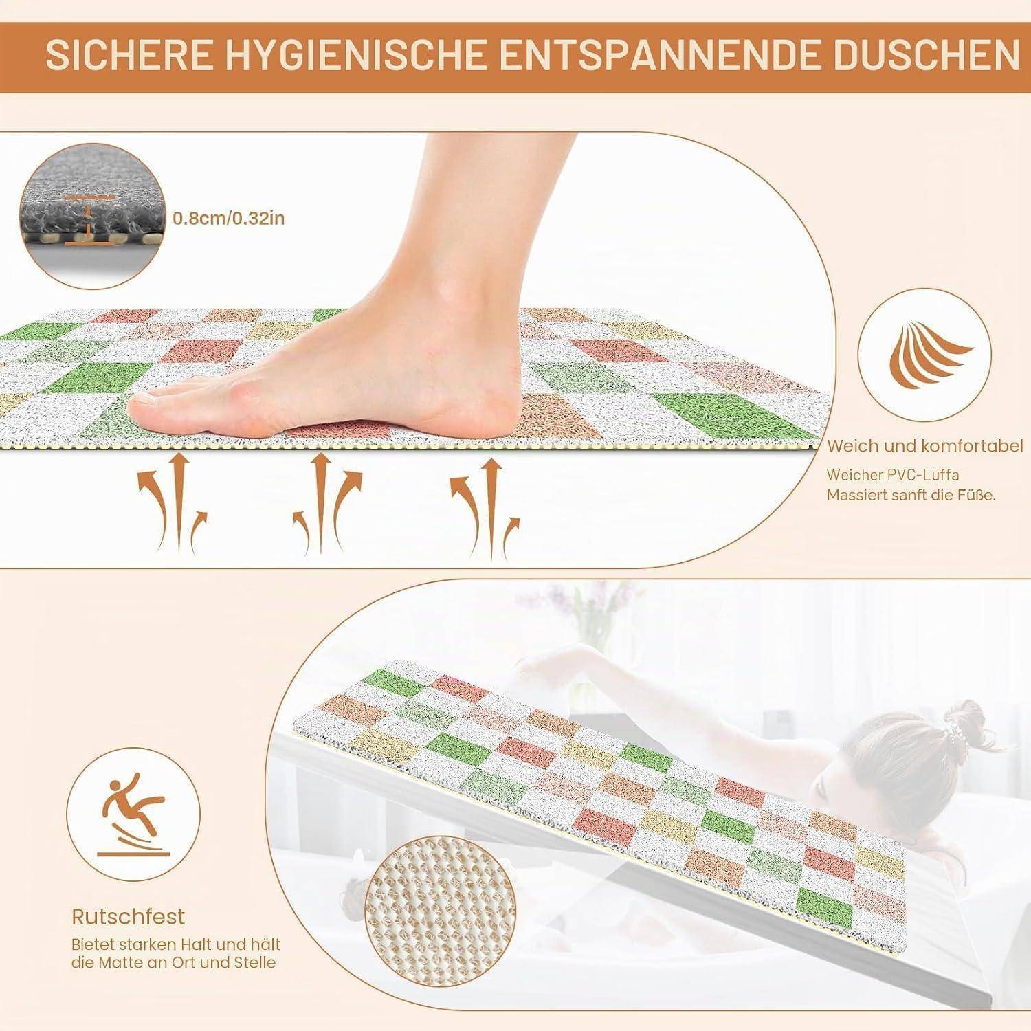 Duschmatte rutschfest 40x80 cm kariert PVC schnelltrocknend schimmelresistent
