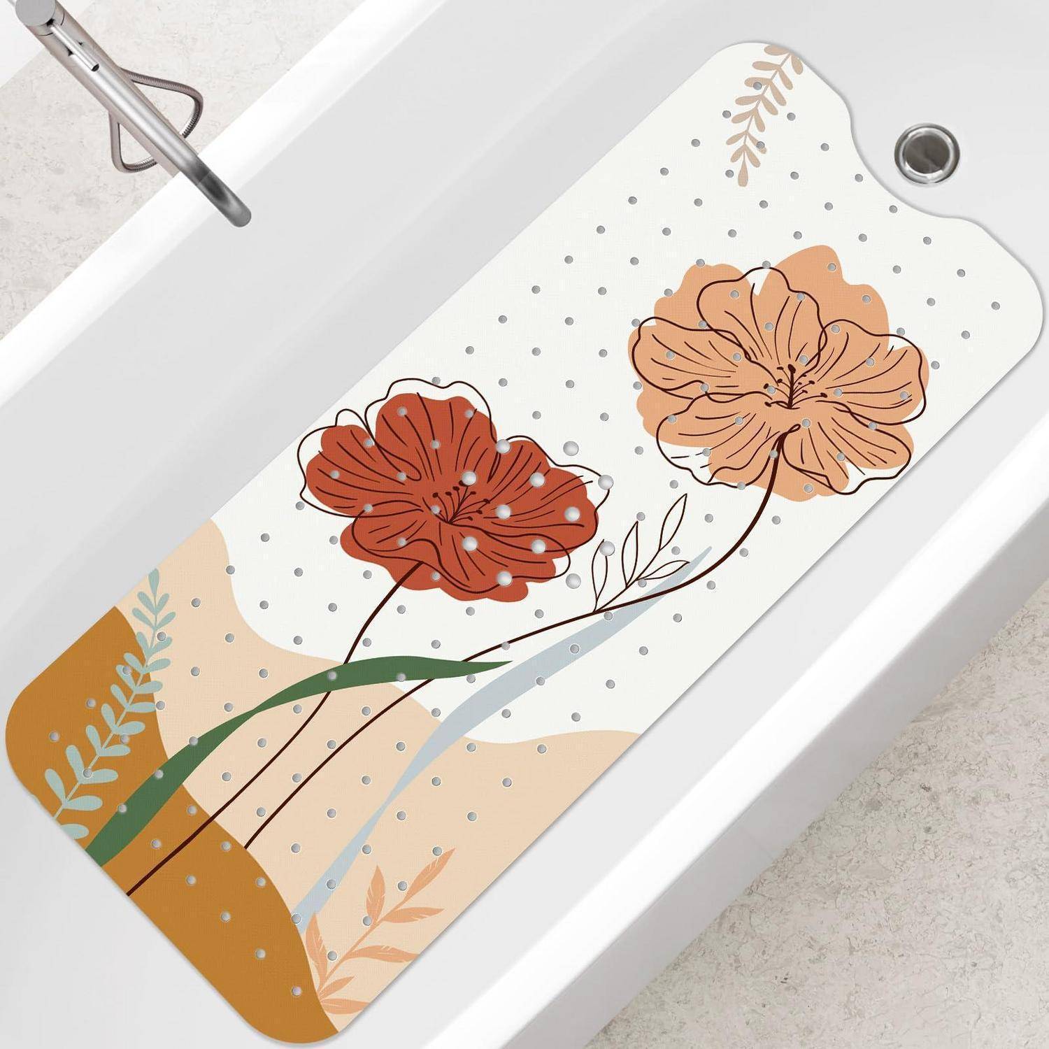 Badewannenmatte rutschfest 100x40cm Boho Blume PVC maschinenwaschbar