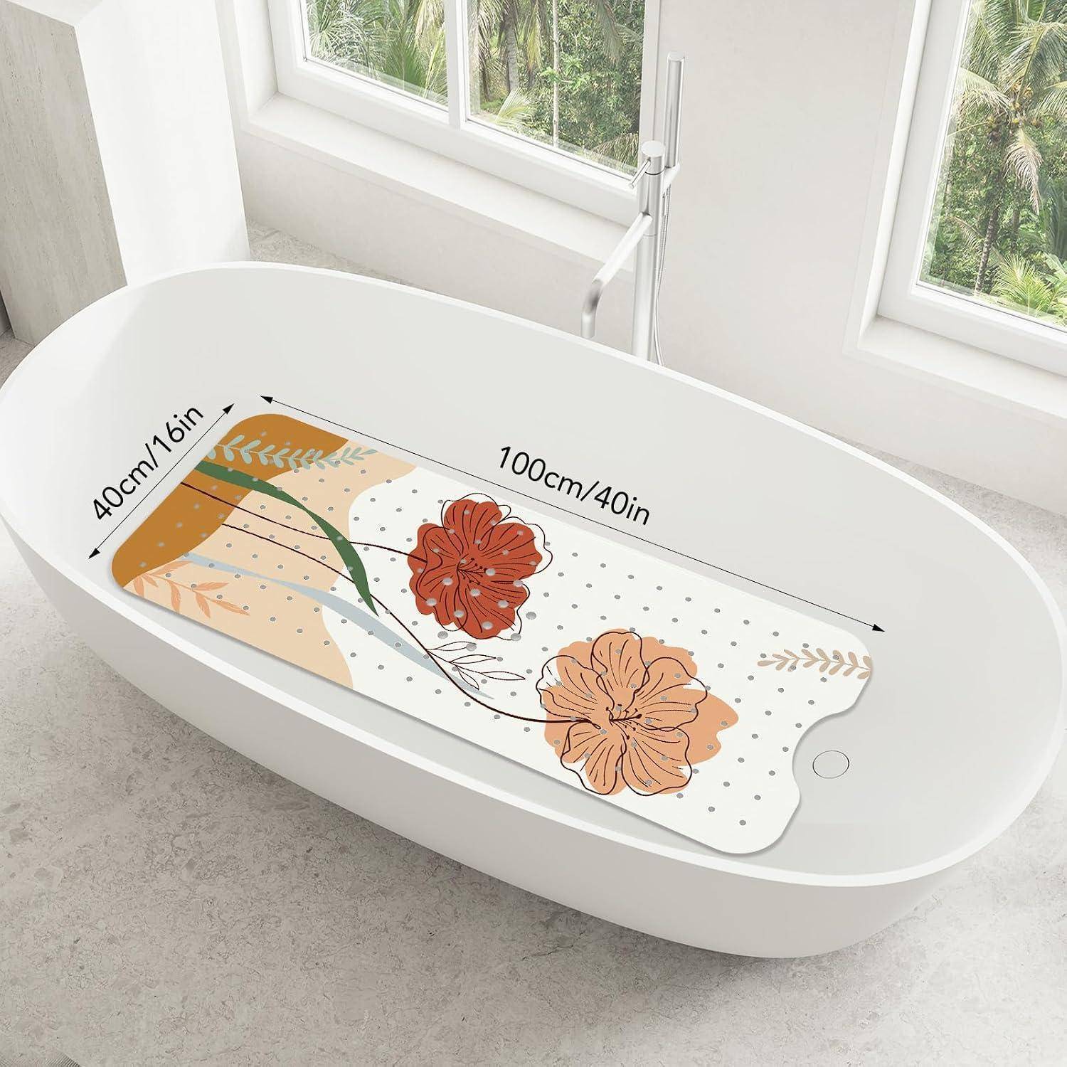Badewannenmatte rutschfest 100x40cm Boho Blume PVC maschinenwaschbar