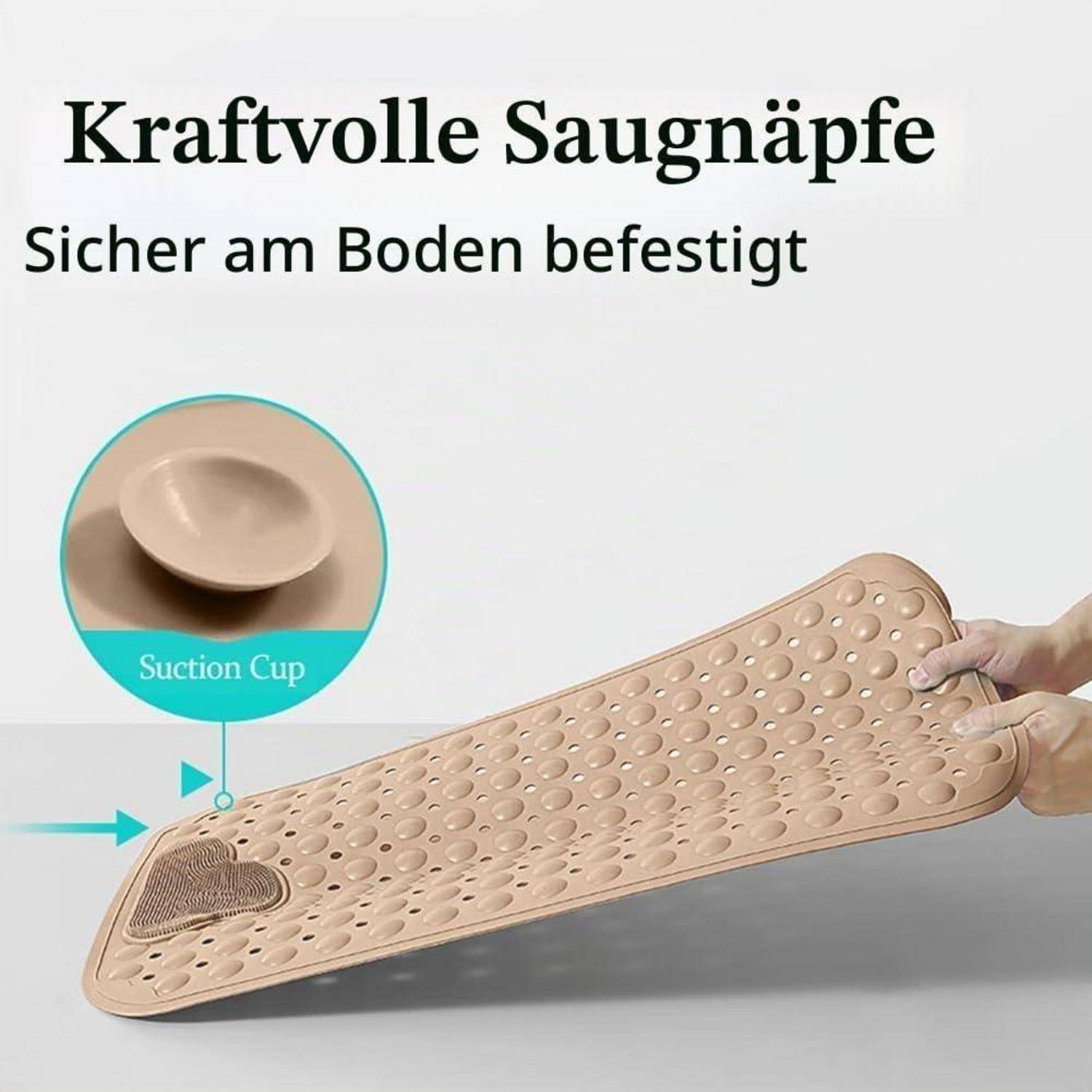 Duschmatte rutschfest 106x66cm TPE Beige mit Fußbürsten-Zone