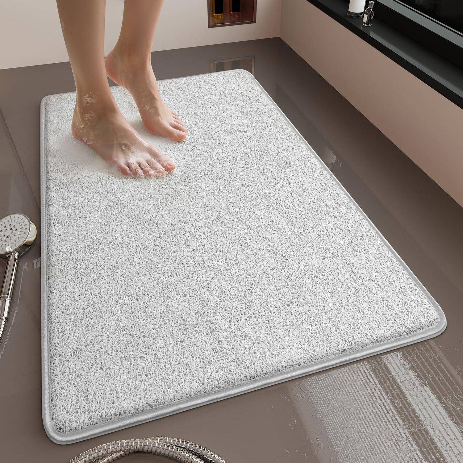 Duschmatte rutschfest PVC weiß 60x40cm mit Aufhängebändern