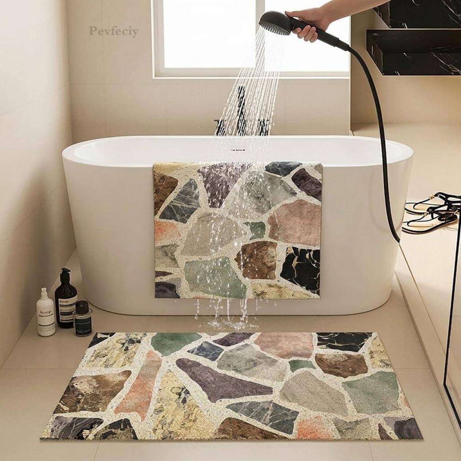 Duschmatte rutschfest 80x80 cm PVC Steinmuster zuschneidbar
