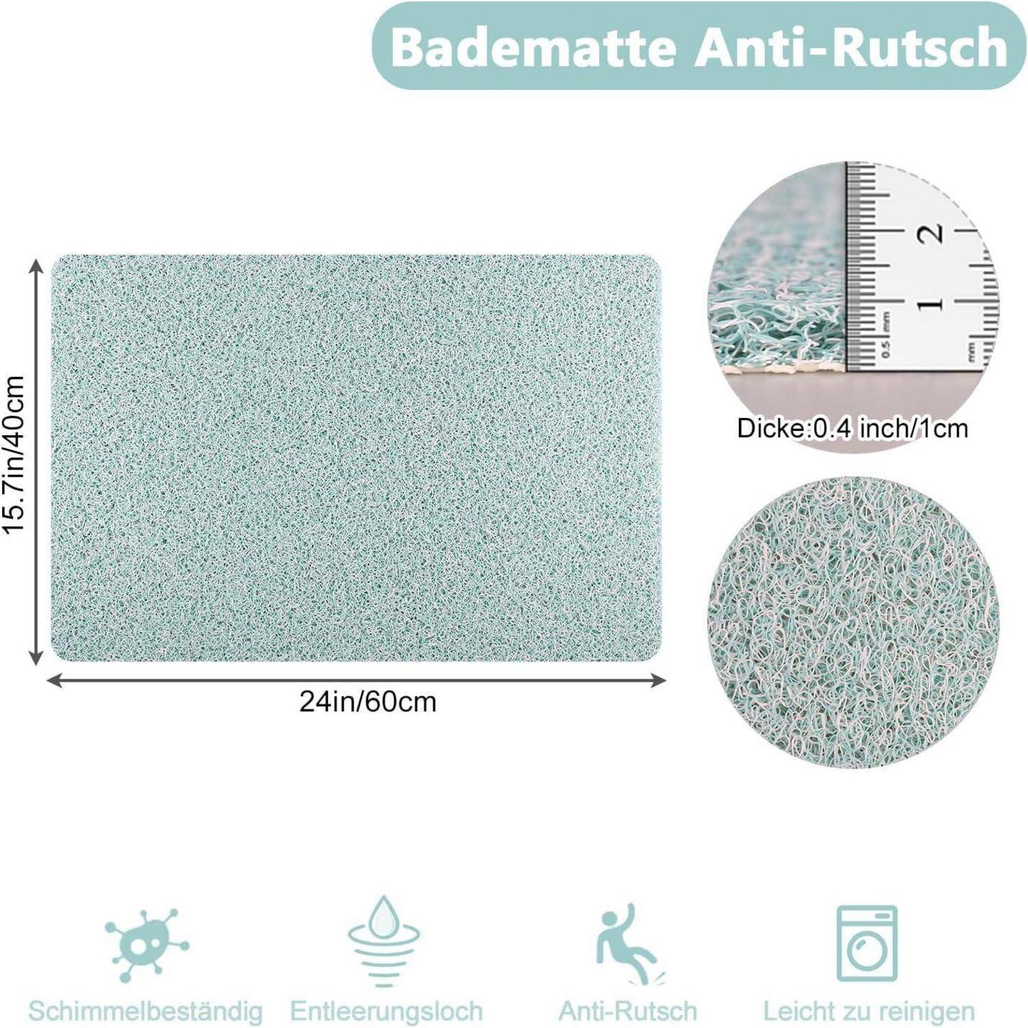 Duschmatte rutschfest 40x60cm, antibakteriell, schnelltrocknend, weiß/grün