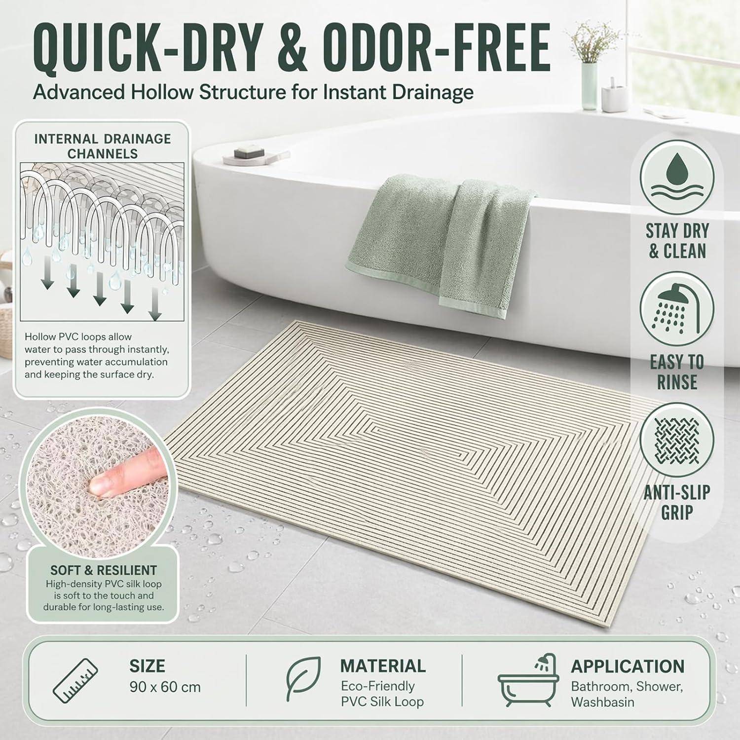 Duschmatte PVC Luffa 60x120cm rutschfest Saugnäpfe Ablauflöcher