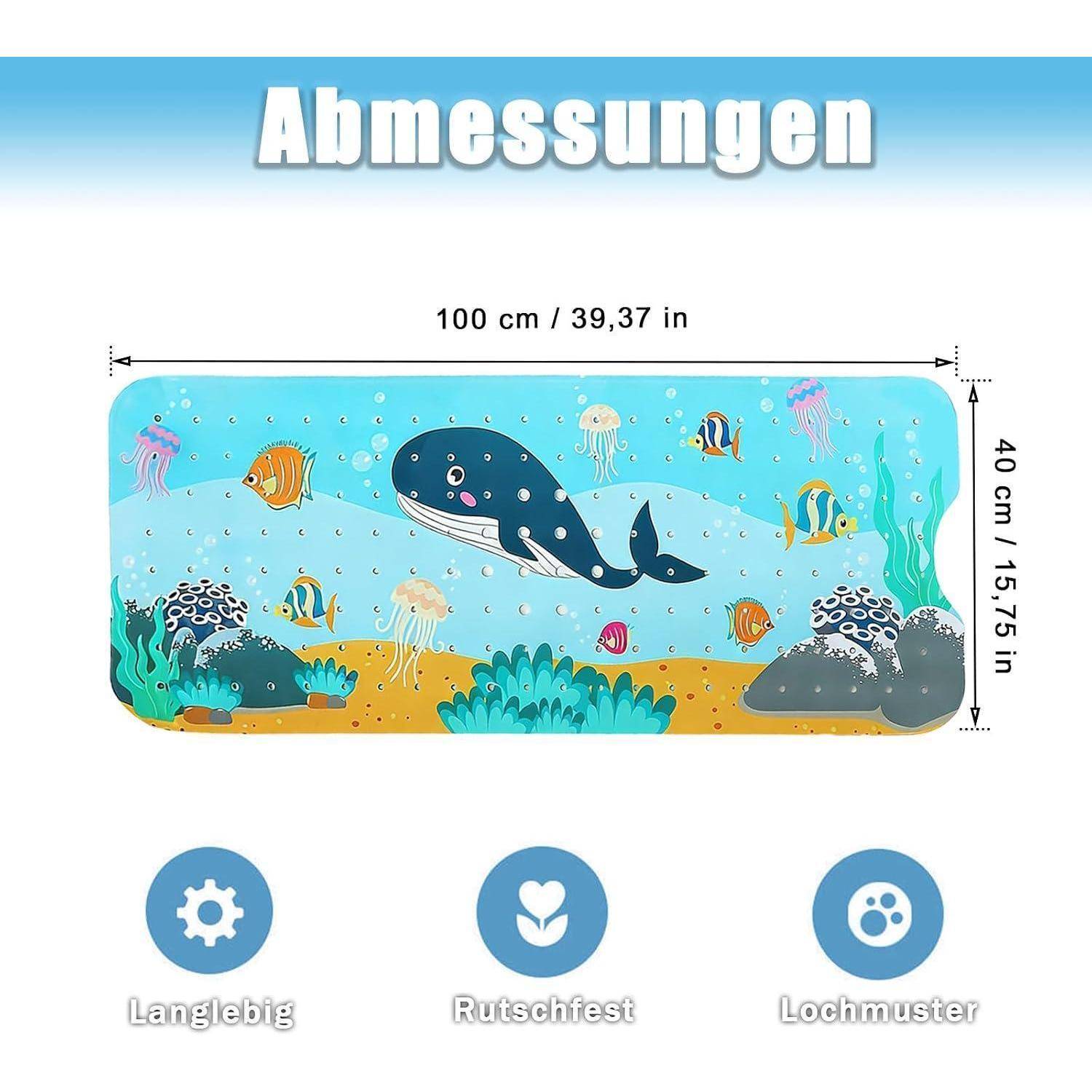 Duschmatte rutschfest 40x100cm mit Saugnäpfen und Ablauflöchern