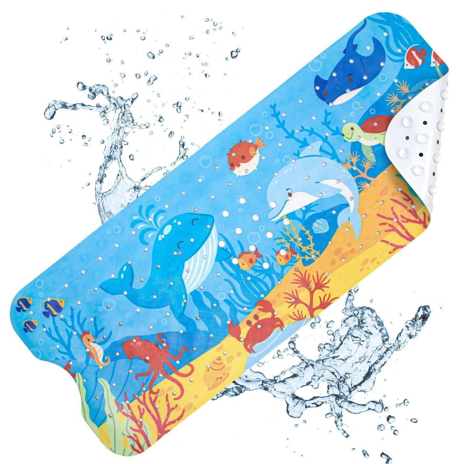 Badewannenmatte rutschfest 100x40cm PVC BPA-frei mit Saugnäpfen Delfin
