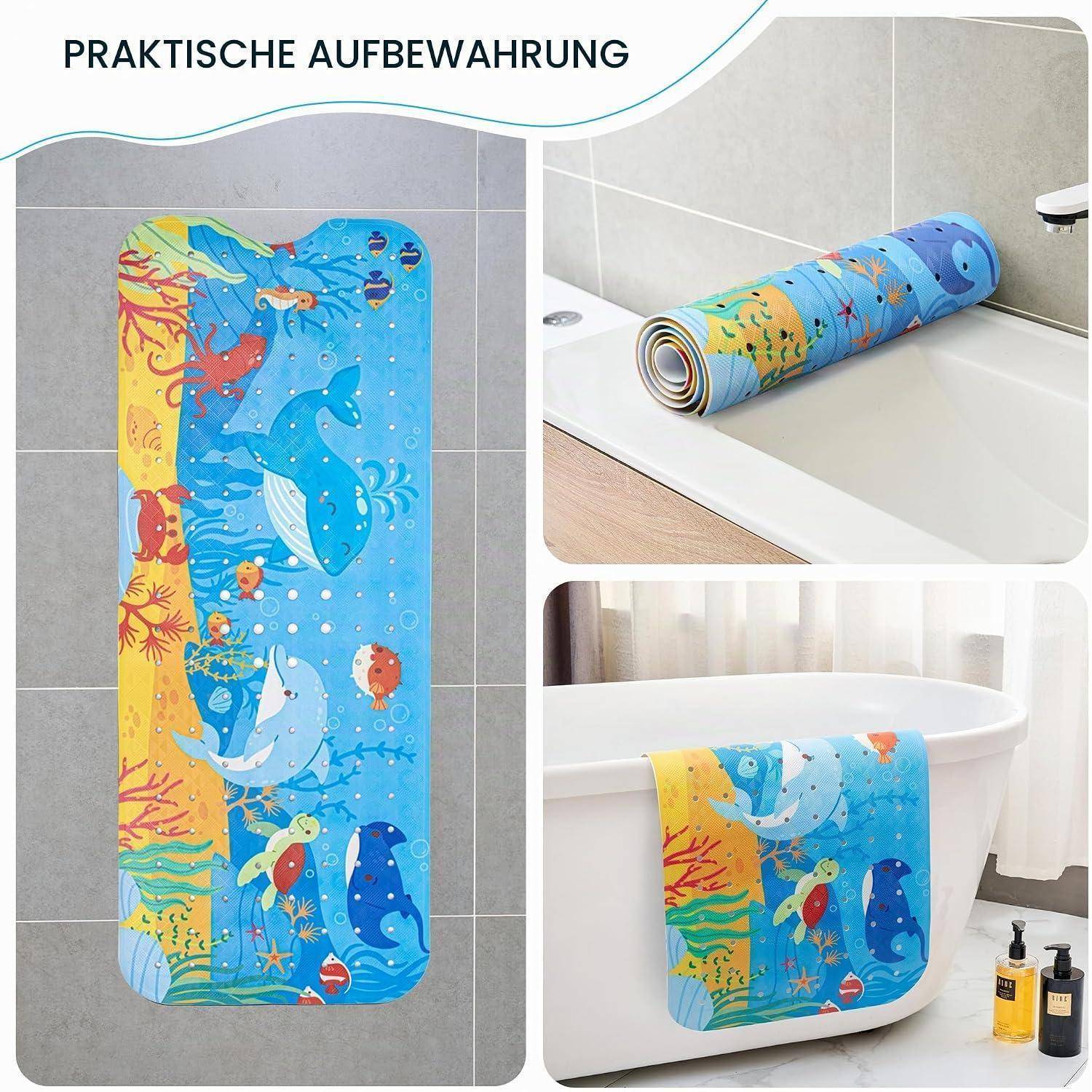 Badewannenmatte rutschfest 100x40cm PVC BPA-frei mit Saugnäpfen Delfin