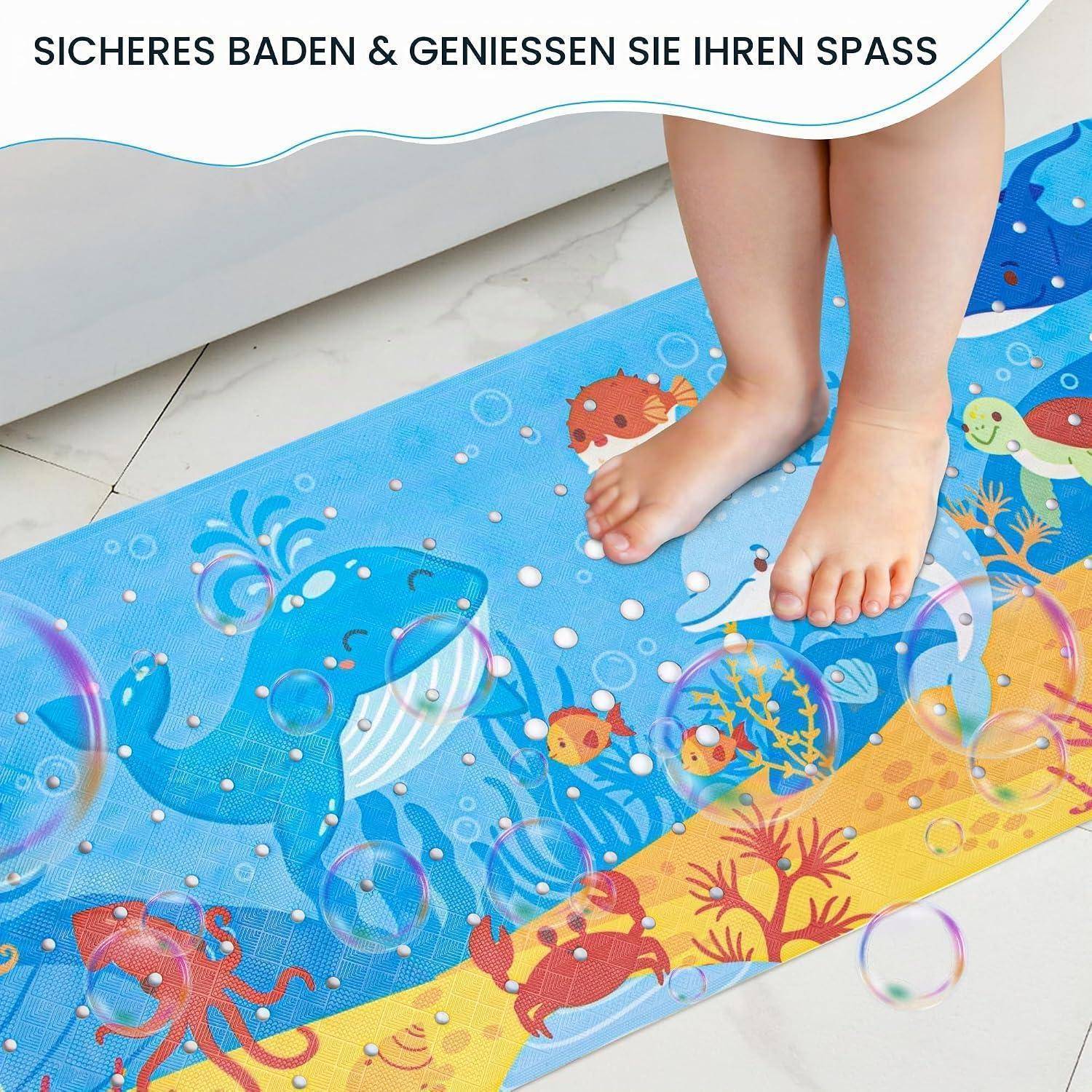 Badewannenmatte rutschfest 100x40cm PVC BPA-frei mit Saugnäpfen Delfin