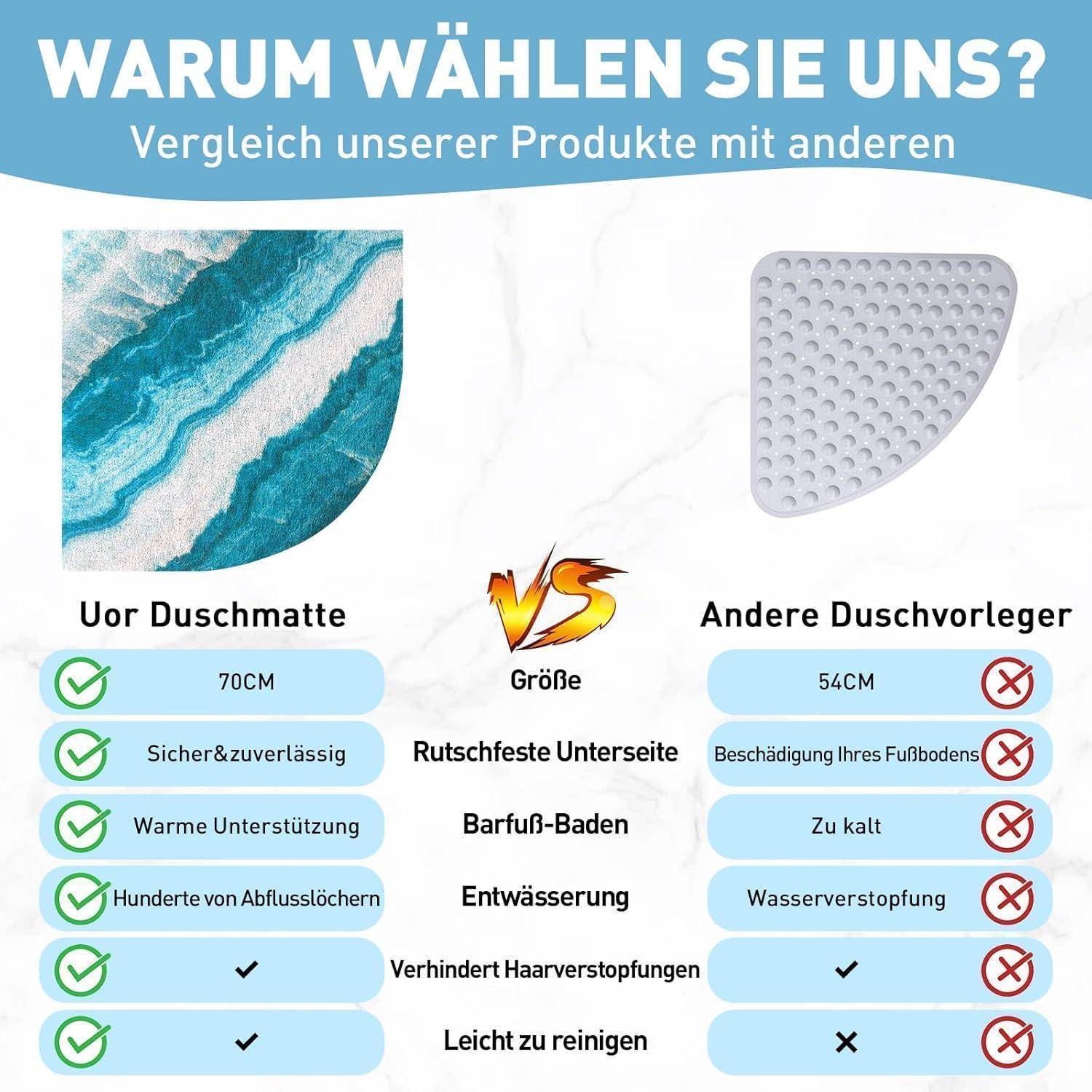 Duschmatte rutschfest 70x70 cm Eckduschmatte PVC Luffa Grün
