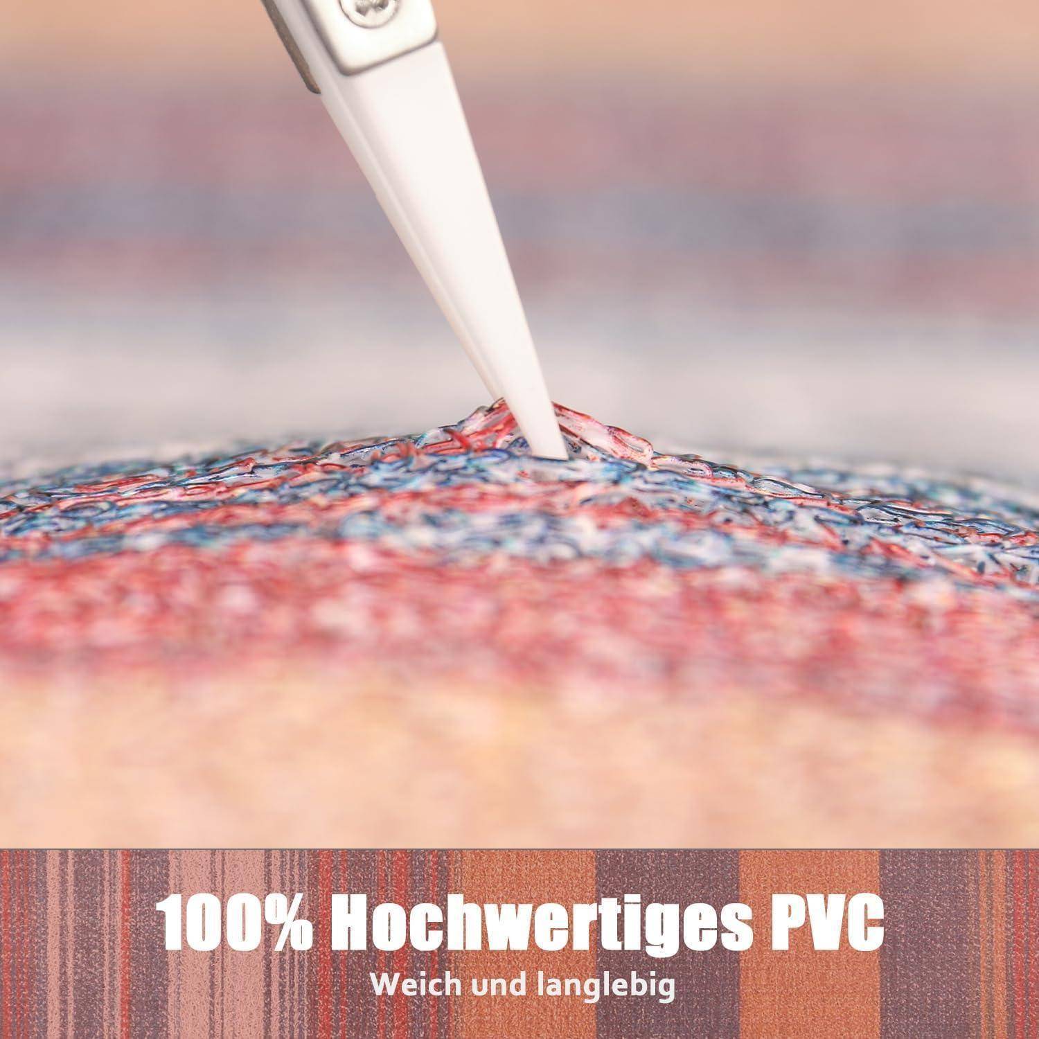 Nahaufnahme einer Gerätespitze, die strukturiertes Material berührt, mit Bannertexten 