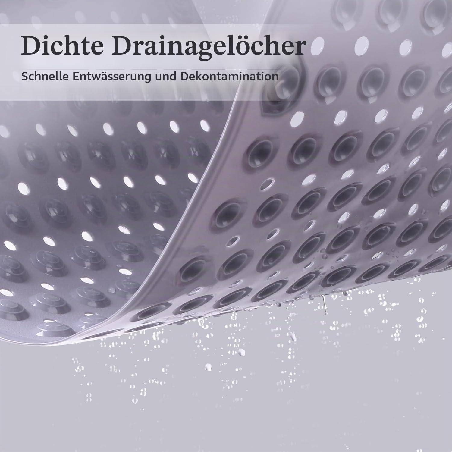 Nahaufnahme von perforiertem Drainagematerial mit der Bezeichnung „Dichte Drainagelöcher