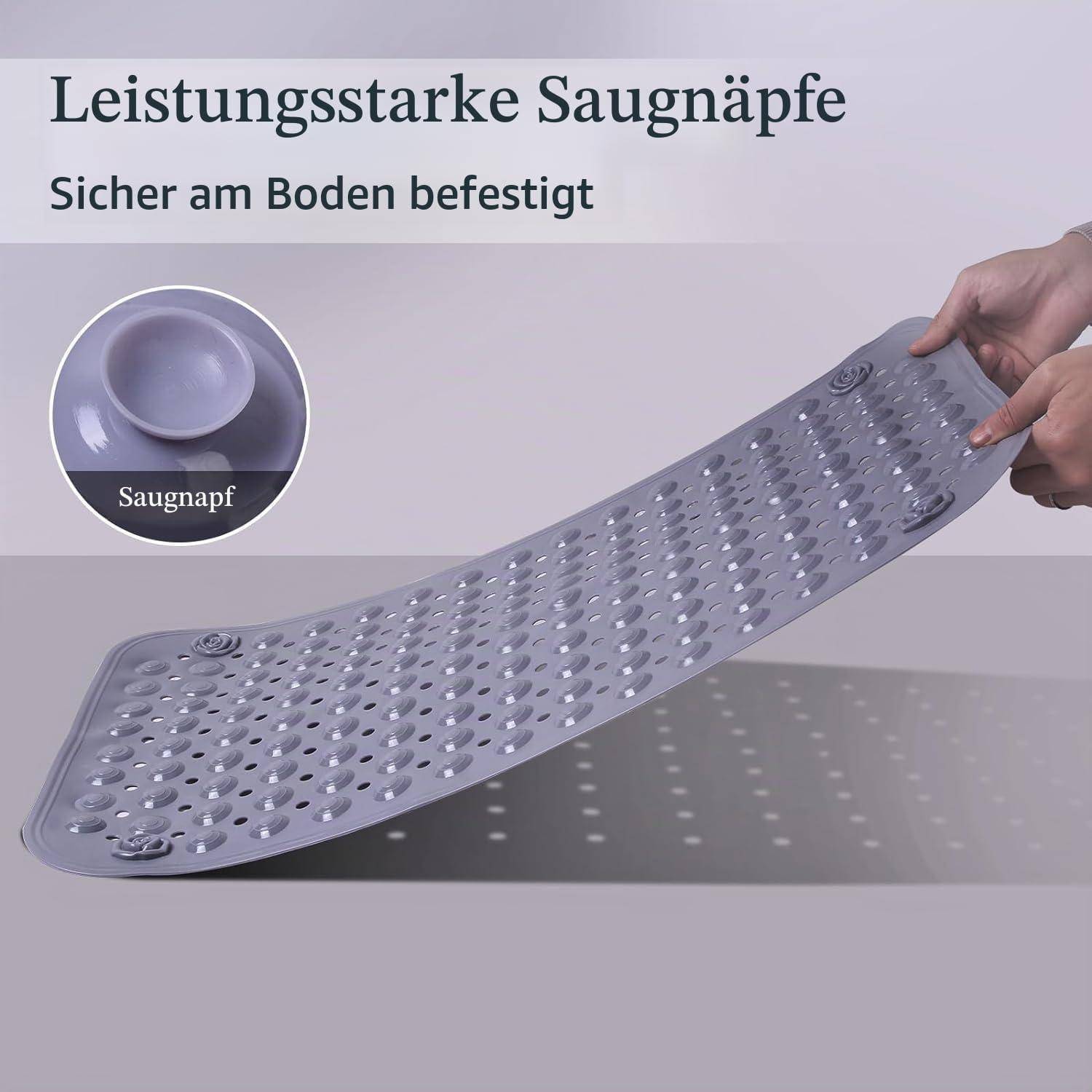 Duschmatte rutschfest 80x50cm Grau PVC mit Saugnäpfen und Ablauflöchern
