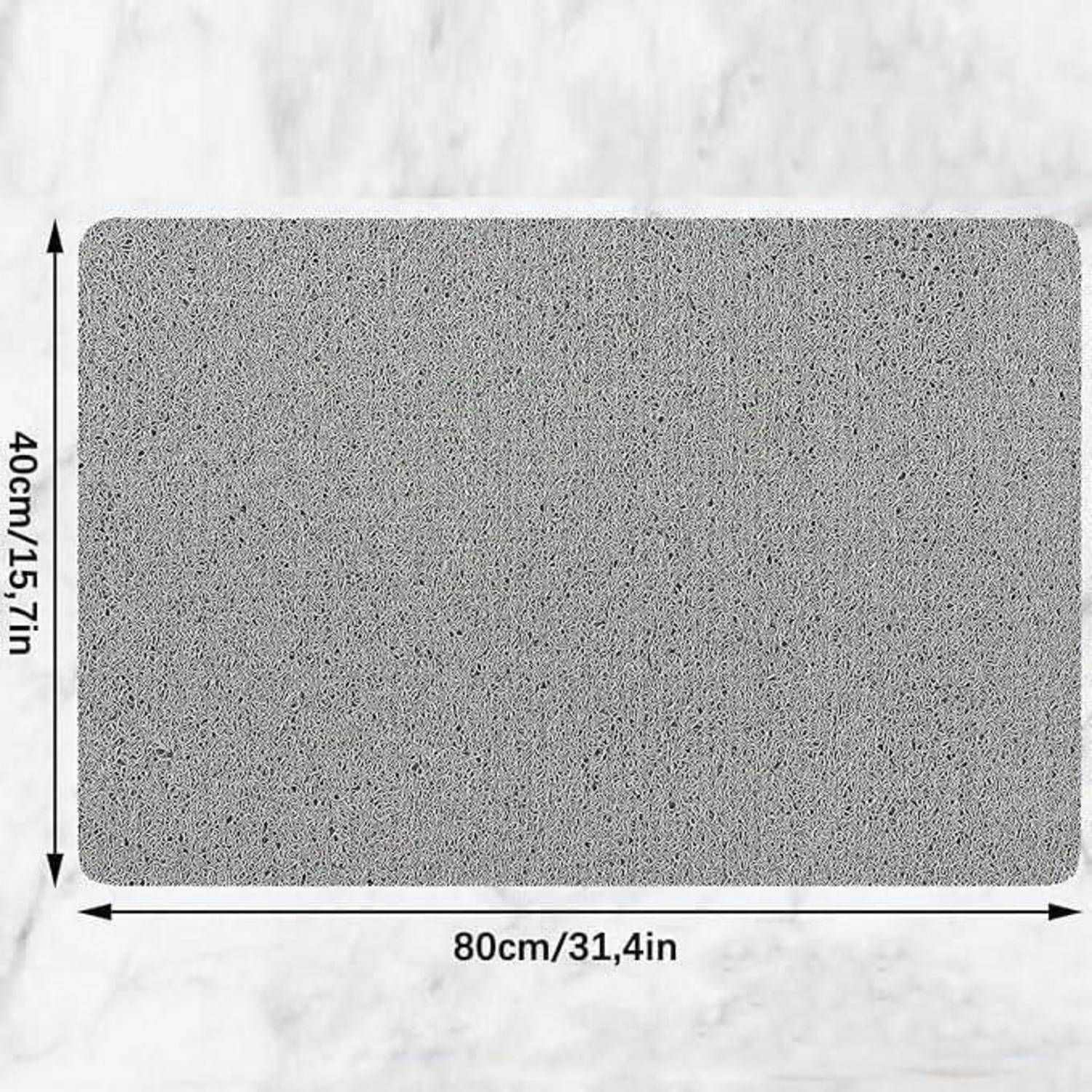 Graue rechteckige Matte oder Pad, gezeigt mit beschrifteten Abmessungen von 80 cm x 40 cm oder 31,4 x 15,7 Zoll.
