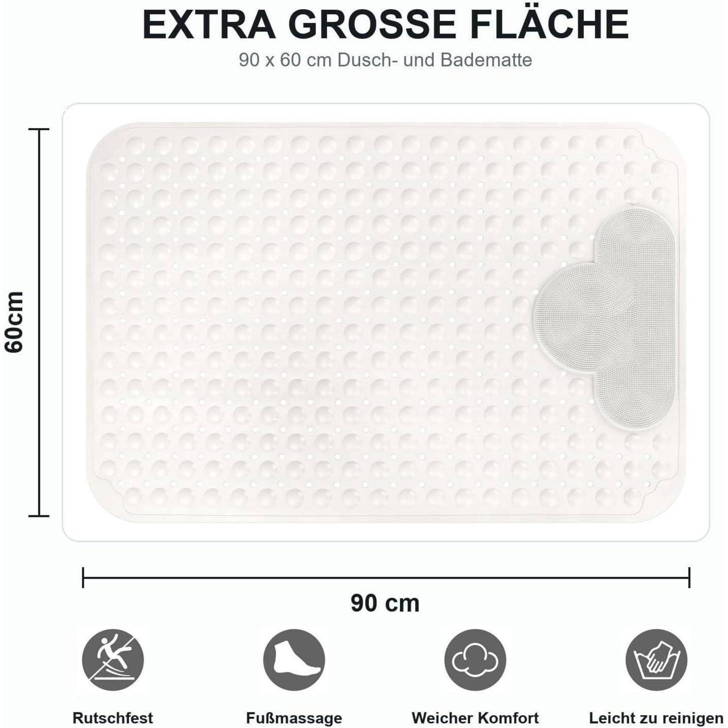 Produktbild einer 90 x 60 cm Dusch- und Badmatte mit der Bezeichnung „EXTRA GROSSE FLÄCHE