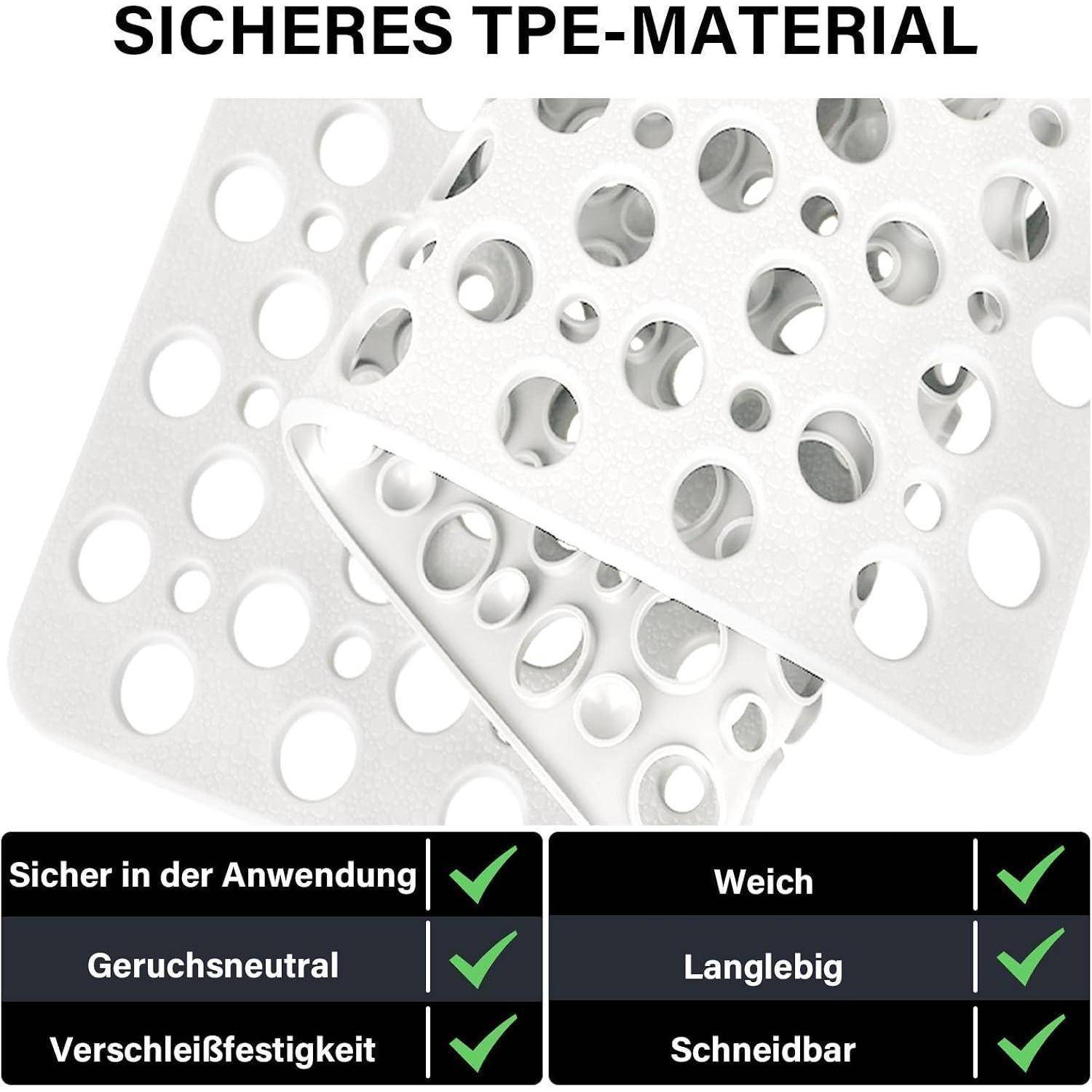 Weiße perforierte Schaumstoff-TPE-Materialprobe mit der Bezeichnung „SICHERES TPE-MATERIAL
