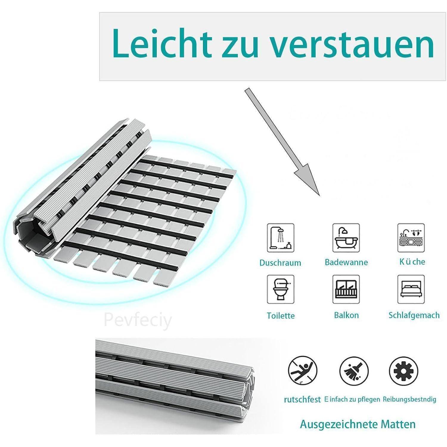 Duschmatte rutschfest 60x90 cm TPE mit Ablaufrillen