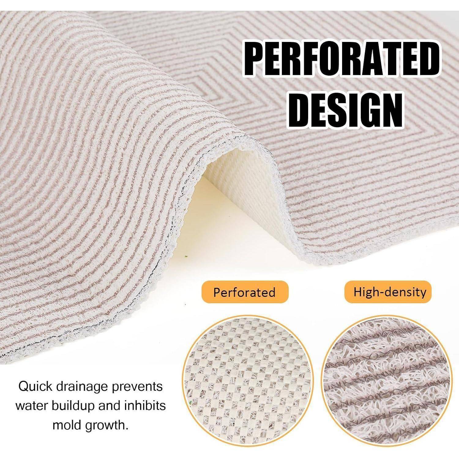 Produktbild einer perforierten, hochdichten Kunstfasermatte mit der Beschriftung „PERFORIERTES DESIGN