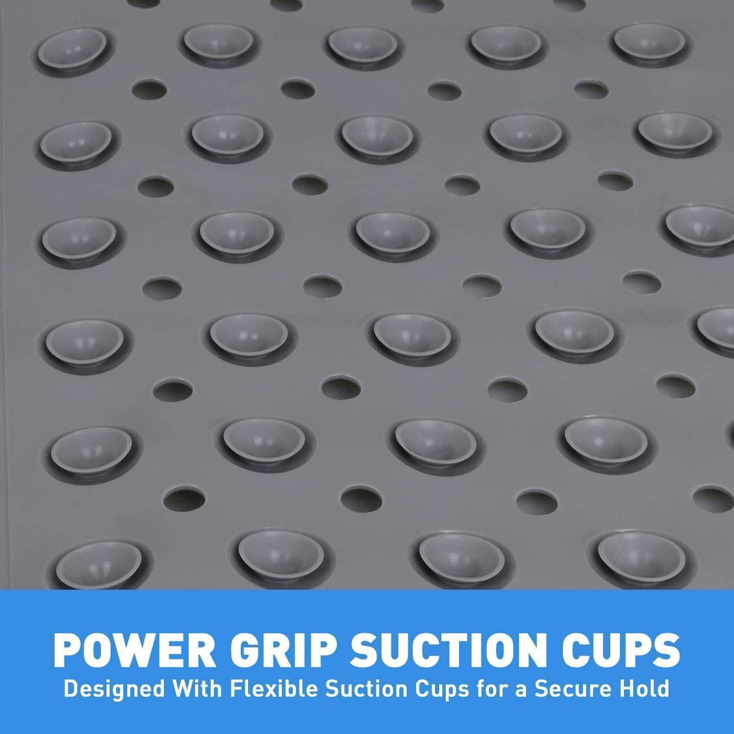 Graue perforierte Oberfläche mit Reihen von Saugnäpfen, gekennzeichnet mit „POWER GRIP SAUGNÄPFE