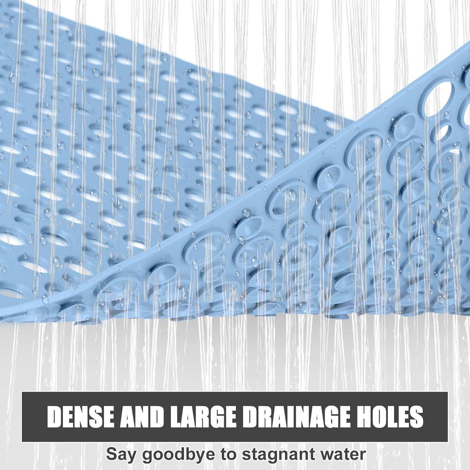 Blaubraune Drainagematte mit vielen Löchern unter fallendem Wasser, gekennzeichnet mit 