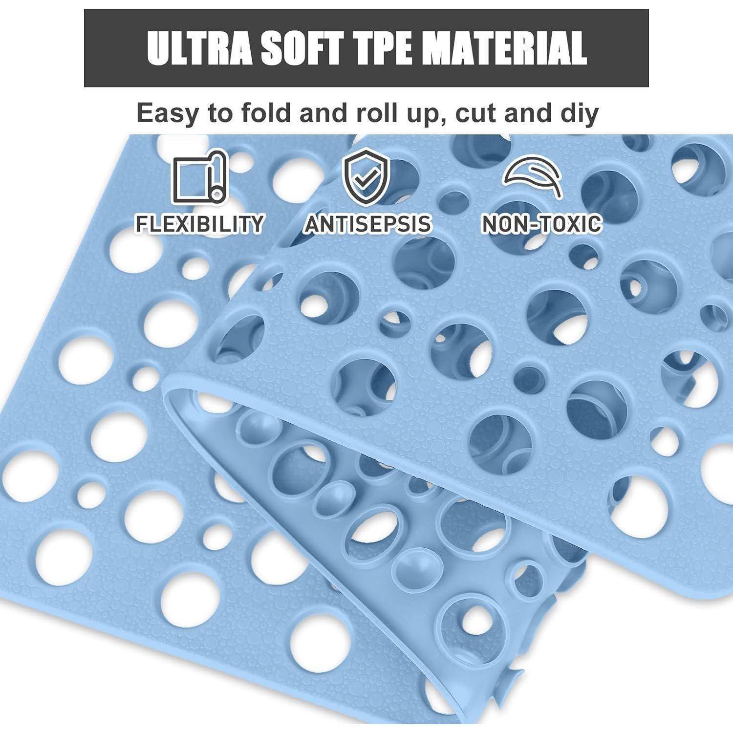 Blaue perforierte Matten aus weichem TPE-Material, gekennzeichnet als flexibel, antiseptisch und ungiftig; leicht zu falten, zu rollen, zu schneiden und zu färben.